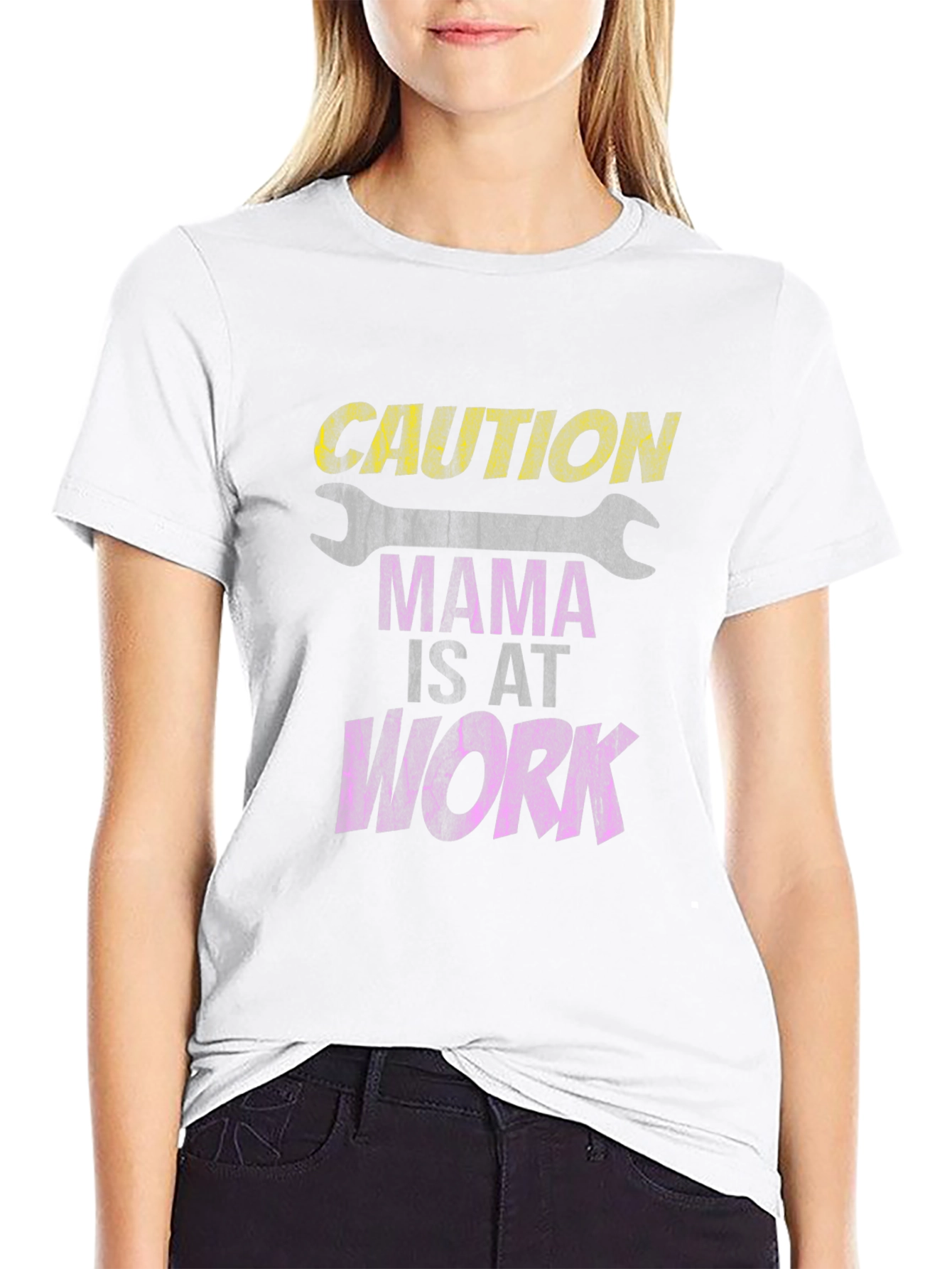 Caution Mama At Work Black Graphic Tee