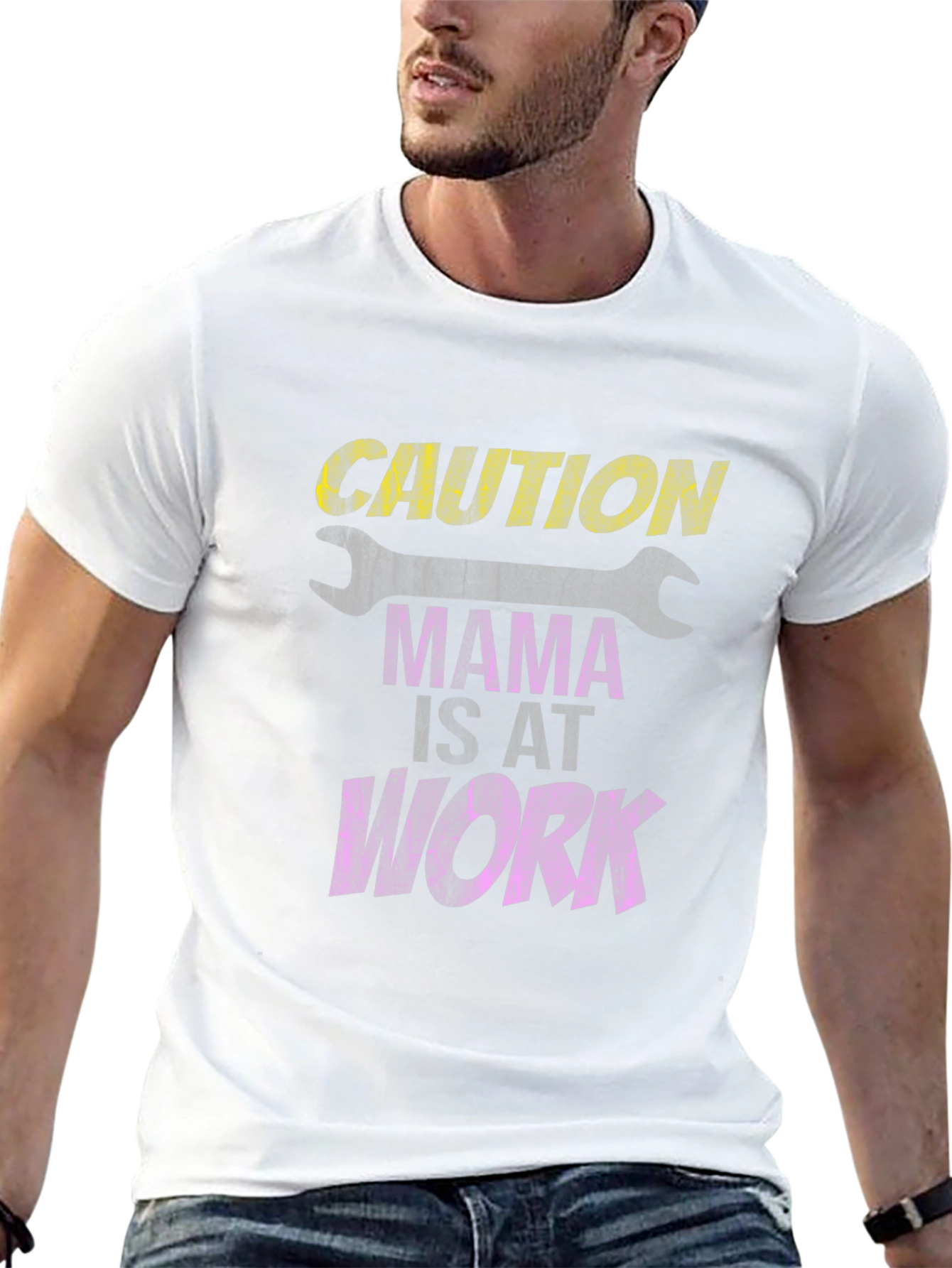 Caution Mama At Work Black Graphic Tee