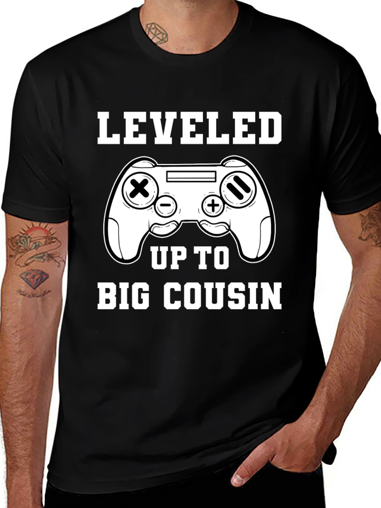 Leveled Up to Big Cousin Black Tee