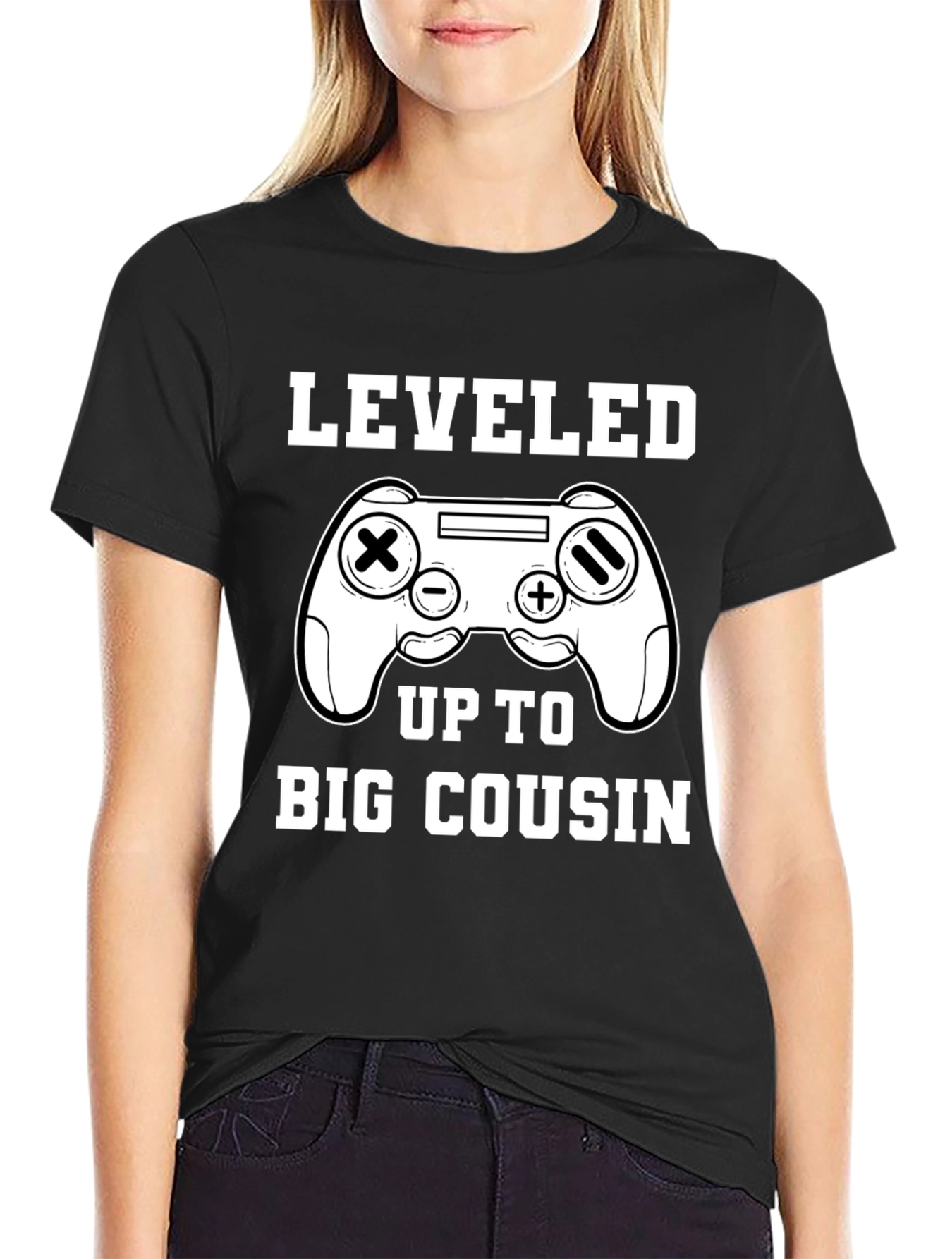 Leveled Up to Big Cousin Black Tee
