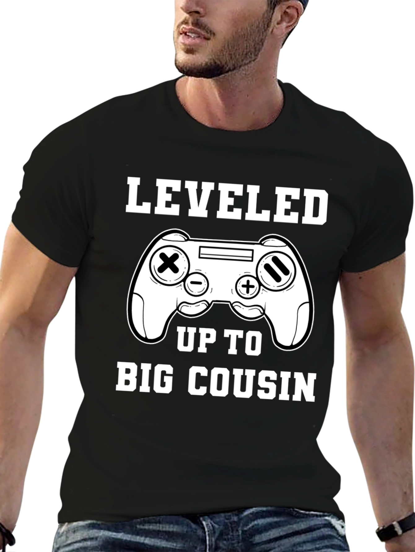 Leveled Up to Big Cousin Black Tee