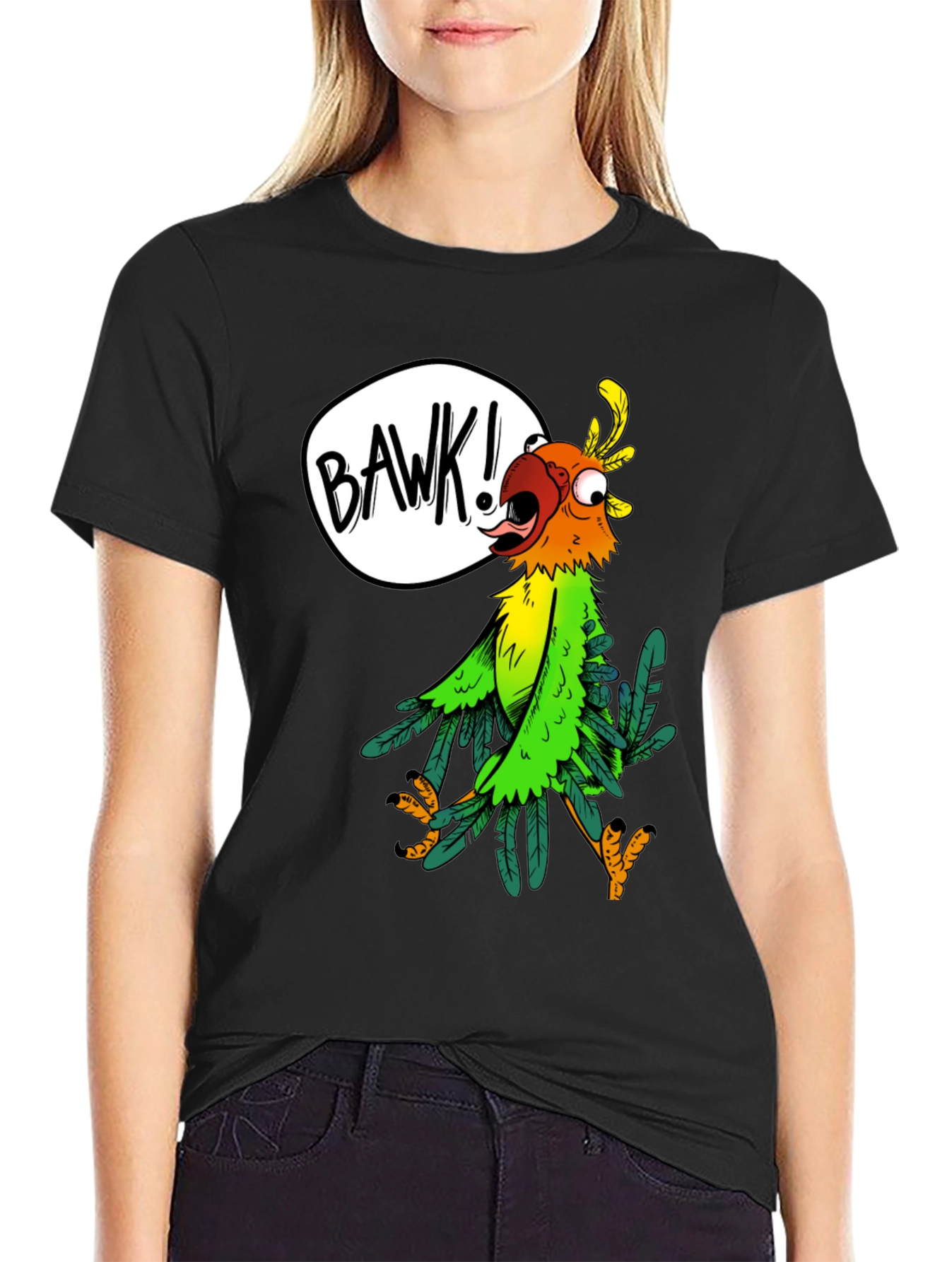 Cartoon Parrot Graphic Tee - BAWK! Design