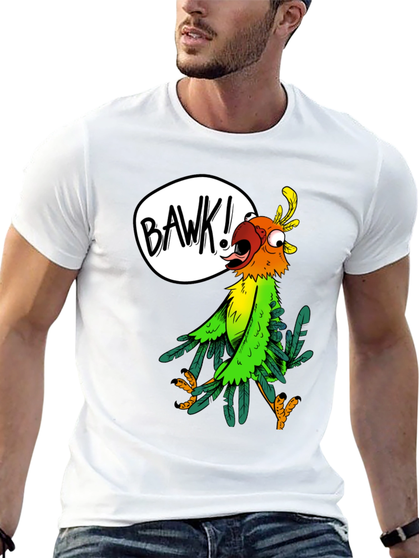 Cartoon Parrot Graphic Tee - BAWK! Design