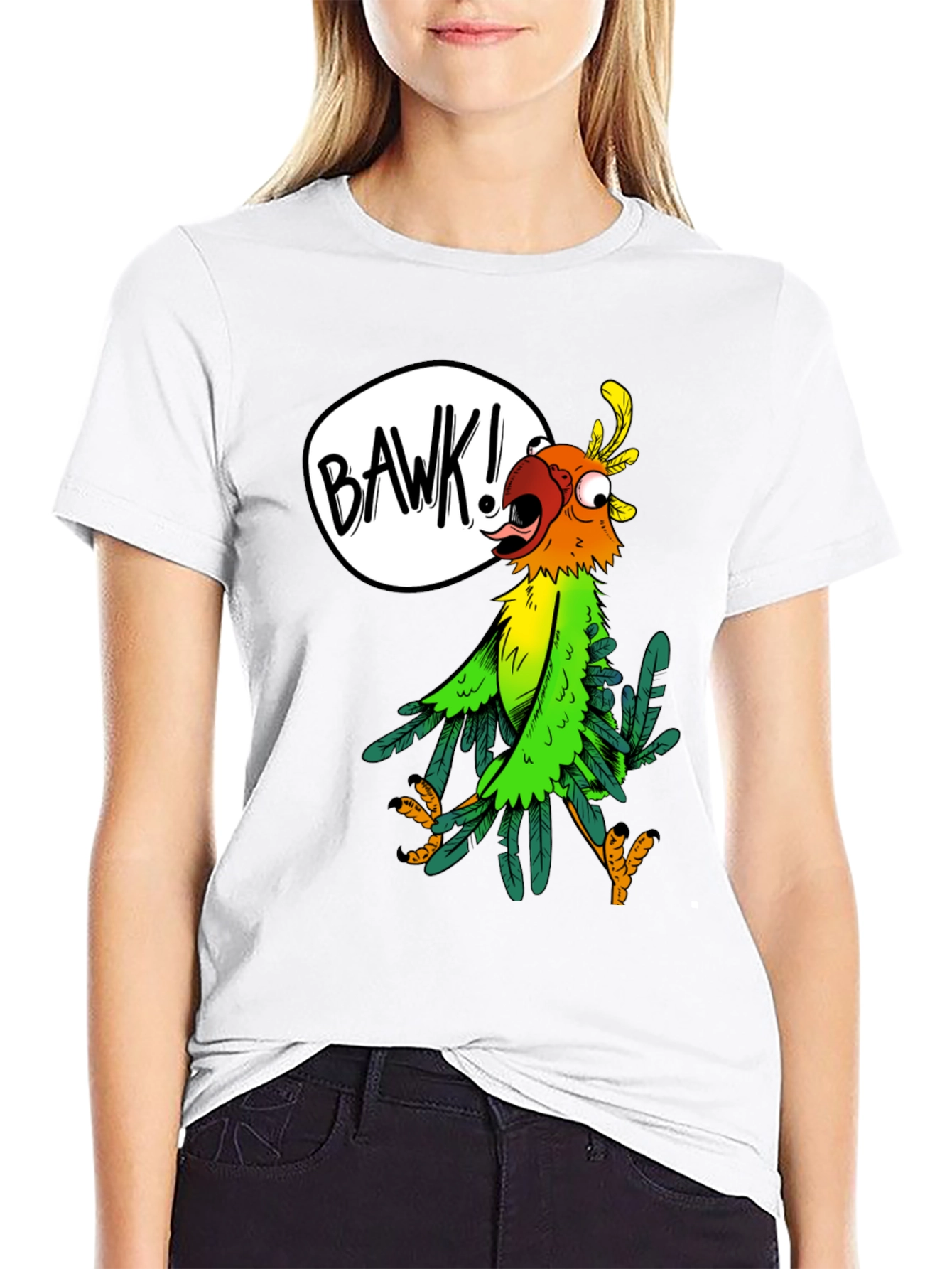 Cartoon Parrot Graphic Tee - BAWK! Design