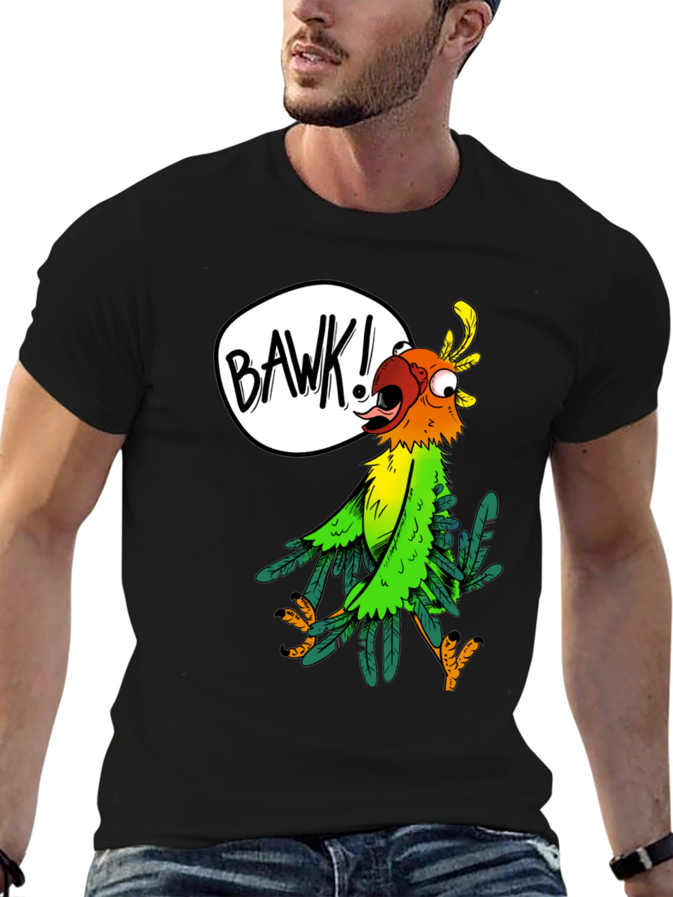 Cartoon Parrot Graphic Tee - BAWK! Design