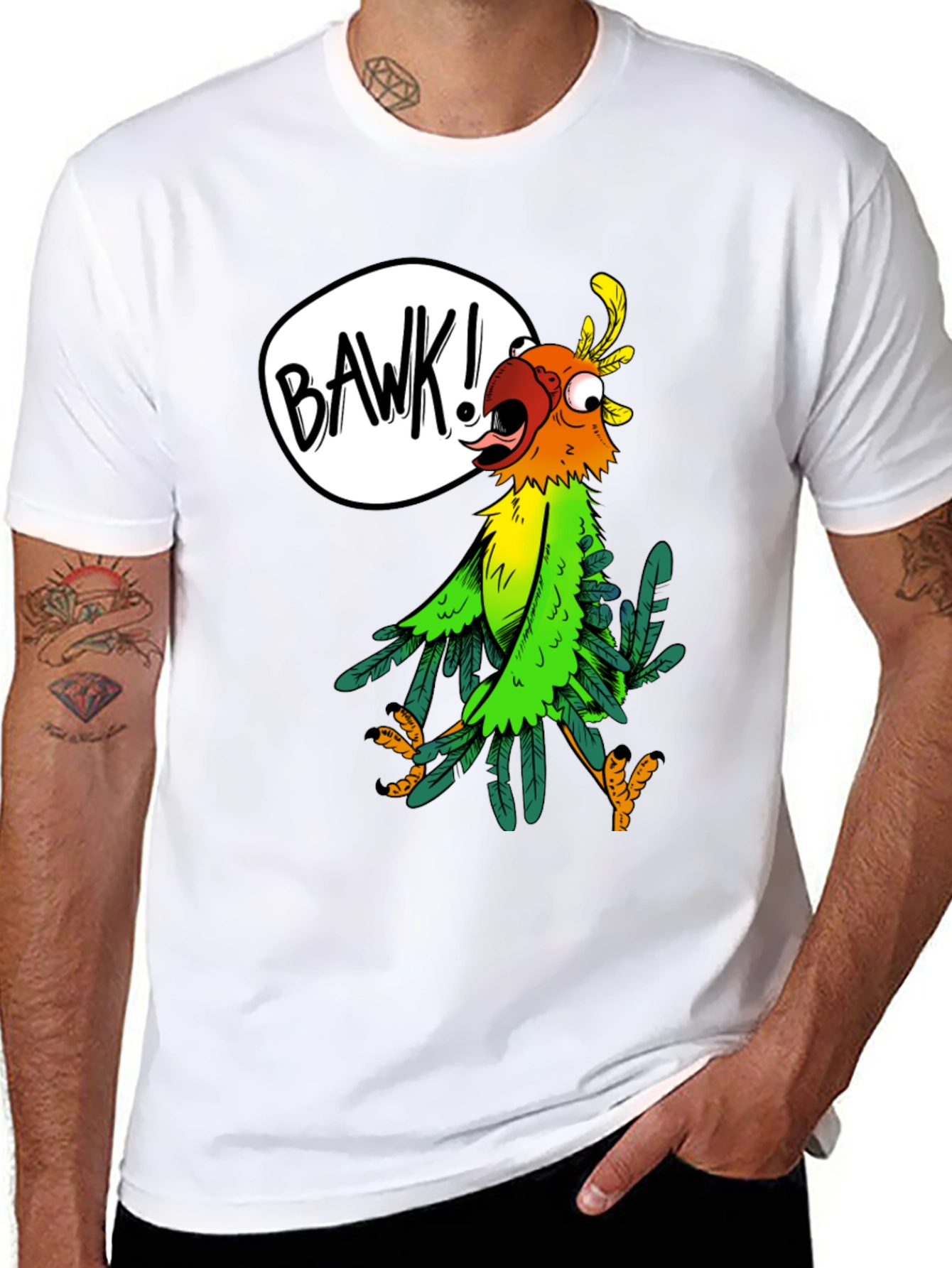 Cartoon Parrot Graphic Tee - BAWK! Design