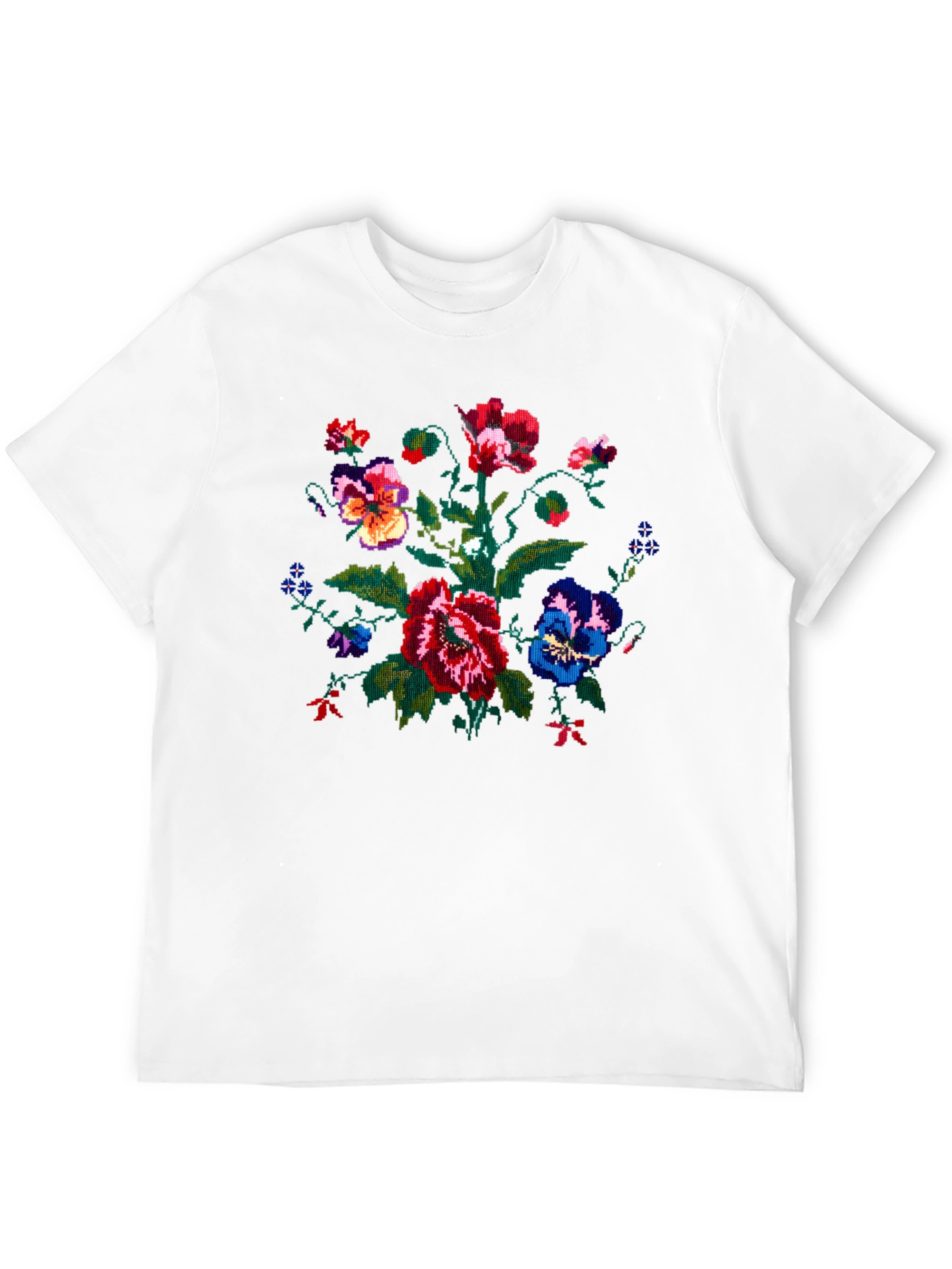 Embroidered Floral Graphic Black T-Shirt