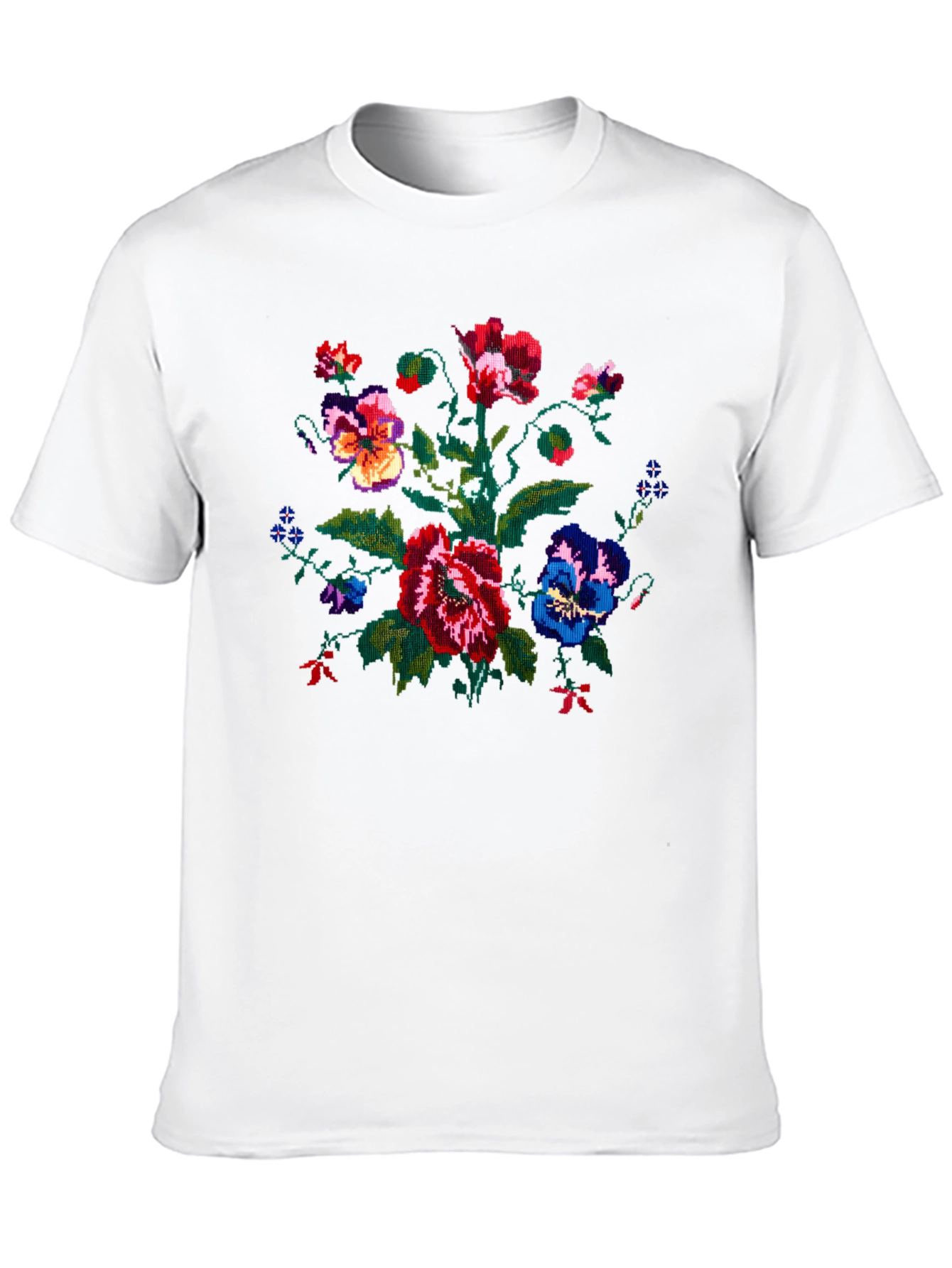 Embroidered Floral Graphic Black T-Shirt