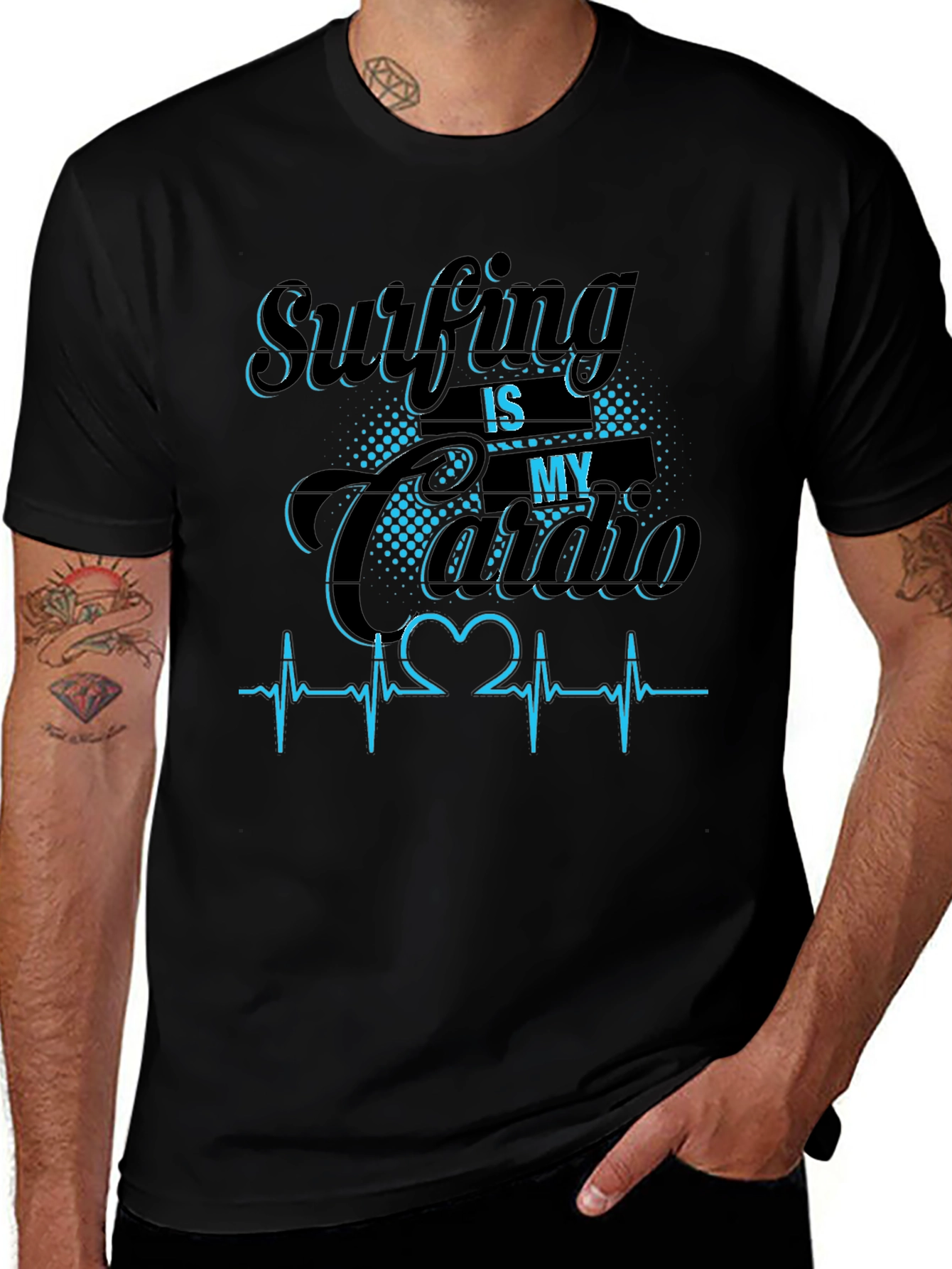 Surfing Is My Cardio Graphic Tee - Black