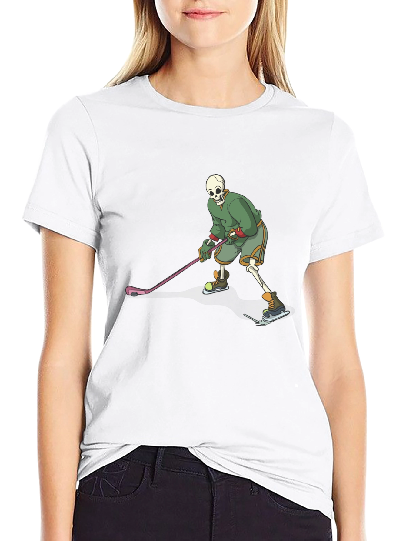 Skeleton Hockey Player Black T-Shirt