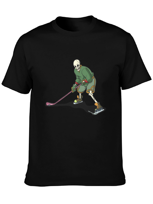 Skeleton Hockey Player Black T-Shirt