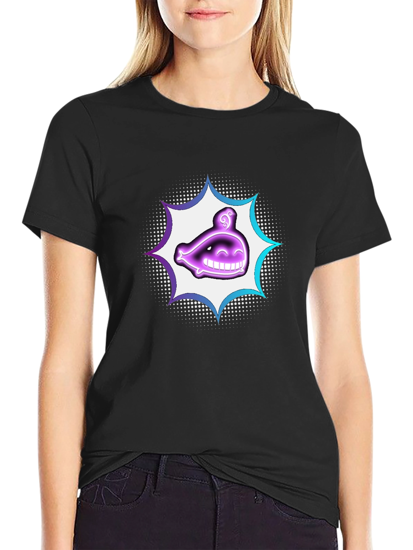 Smiling Ghost Graphic T-Shirt - Black