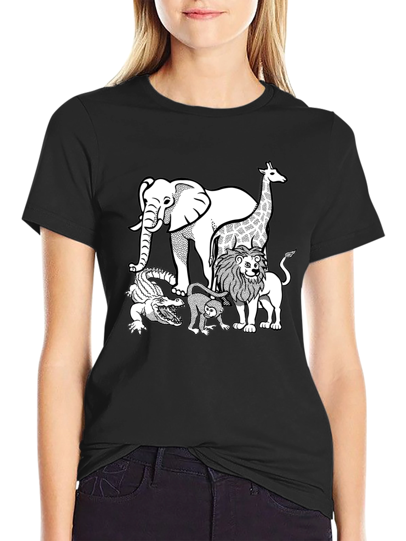 Safari Animal Graphic Tee - Black Cotton Shirt