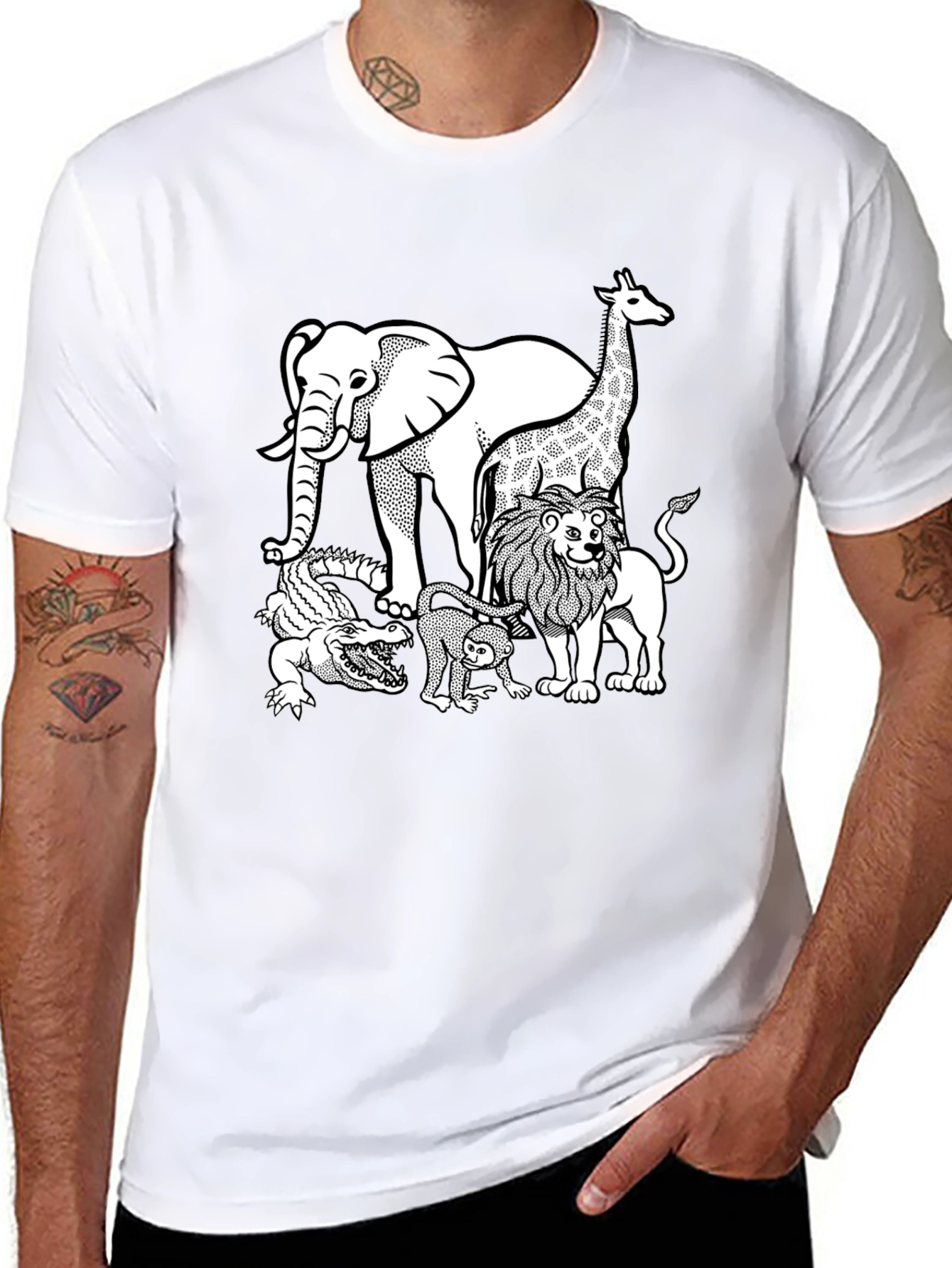 Safari Animal Graphic Tee - Black Cotton Shirt