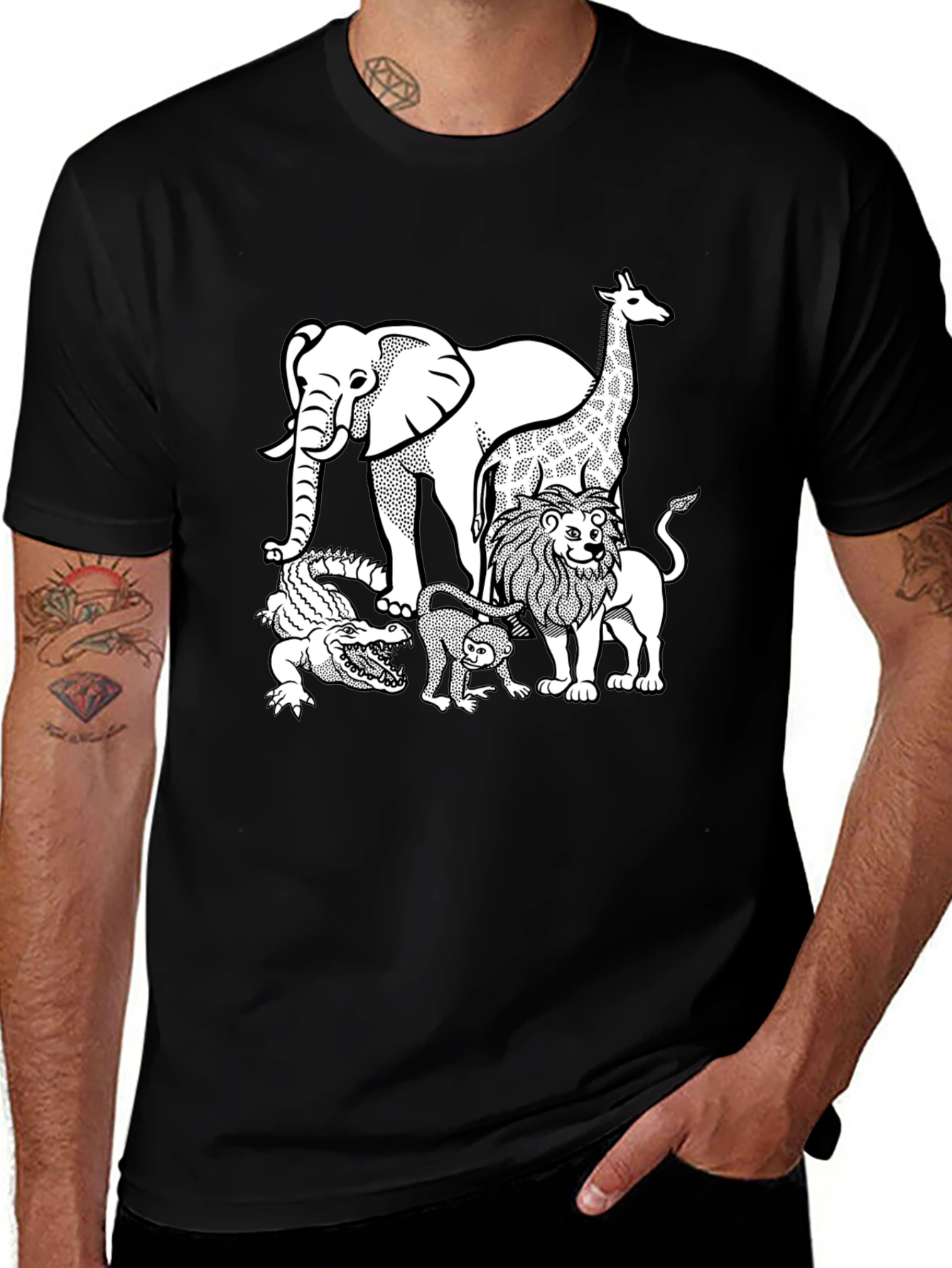Safari Animal Graphic Tee - Black Cotton Shirt