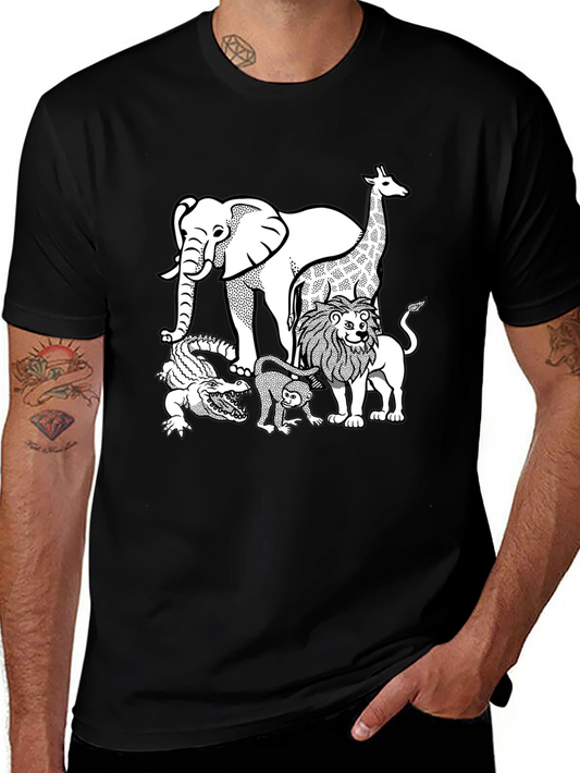 Safari Animal Graphic Tee - Black Cotton Shirt