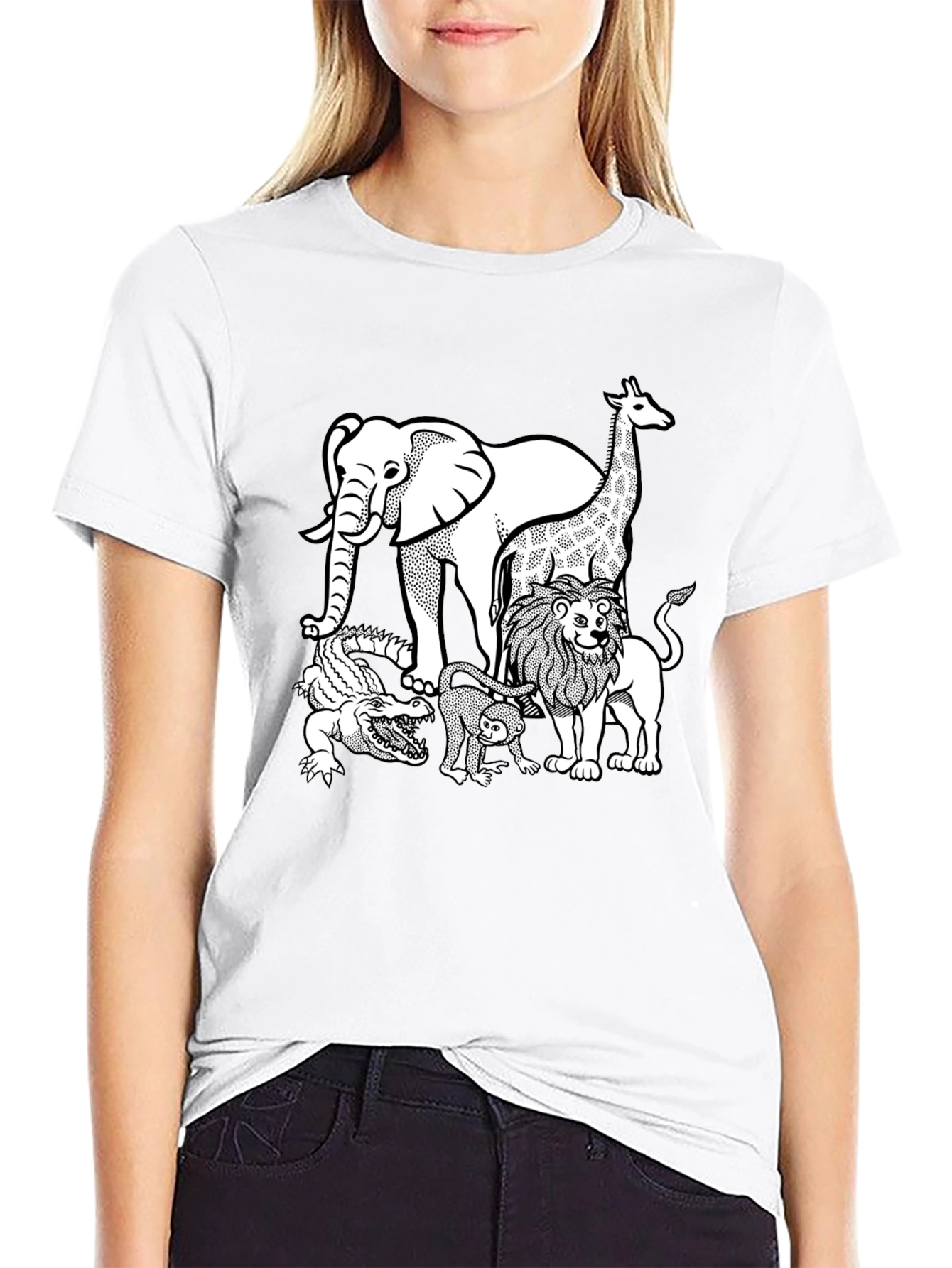 Safari Animal Graphic Tee - Black Cotton Shirt