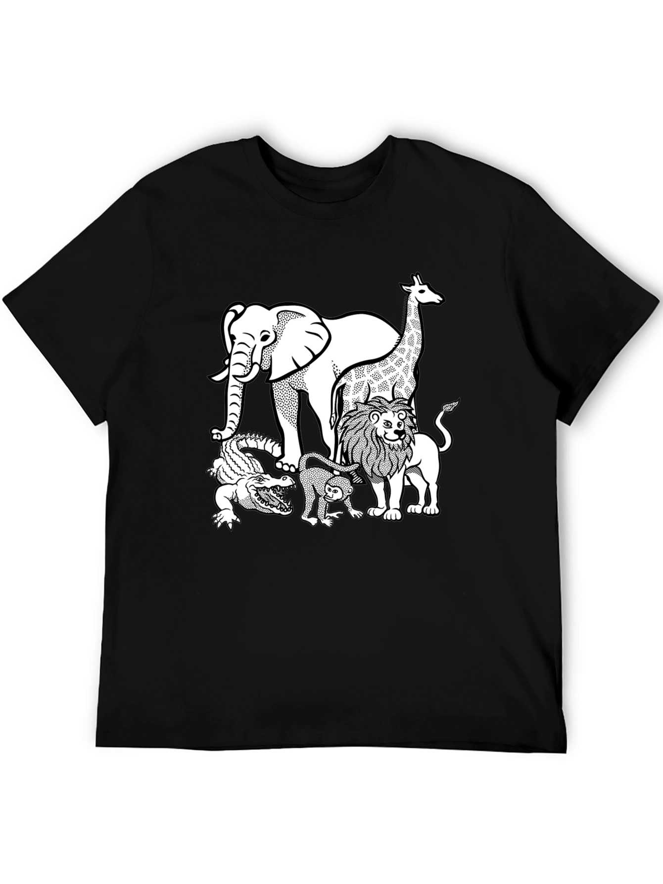 Safari Animal Graphic Tee - Black Cotton Shirt