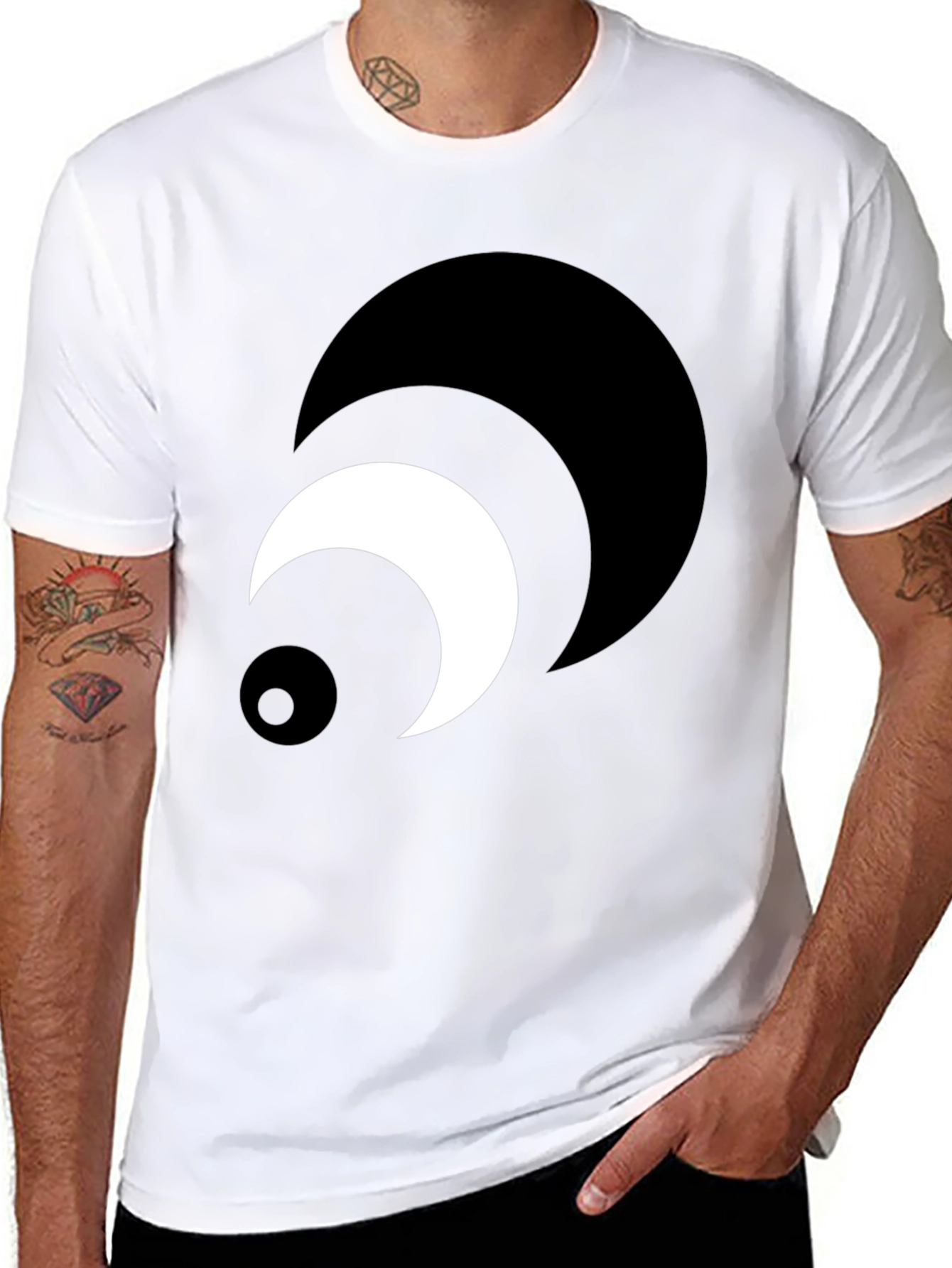 Abstract Crescent Moon Graphic Tee - Black