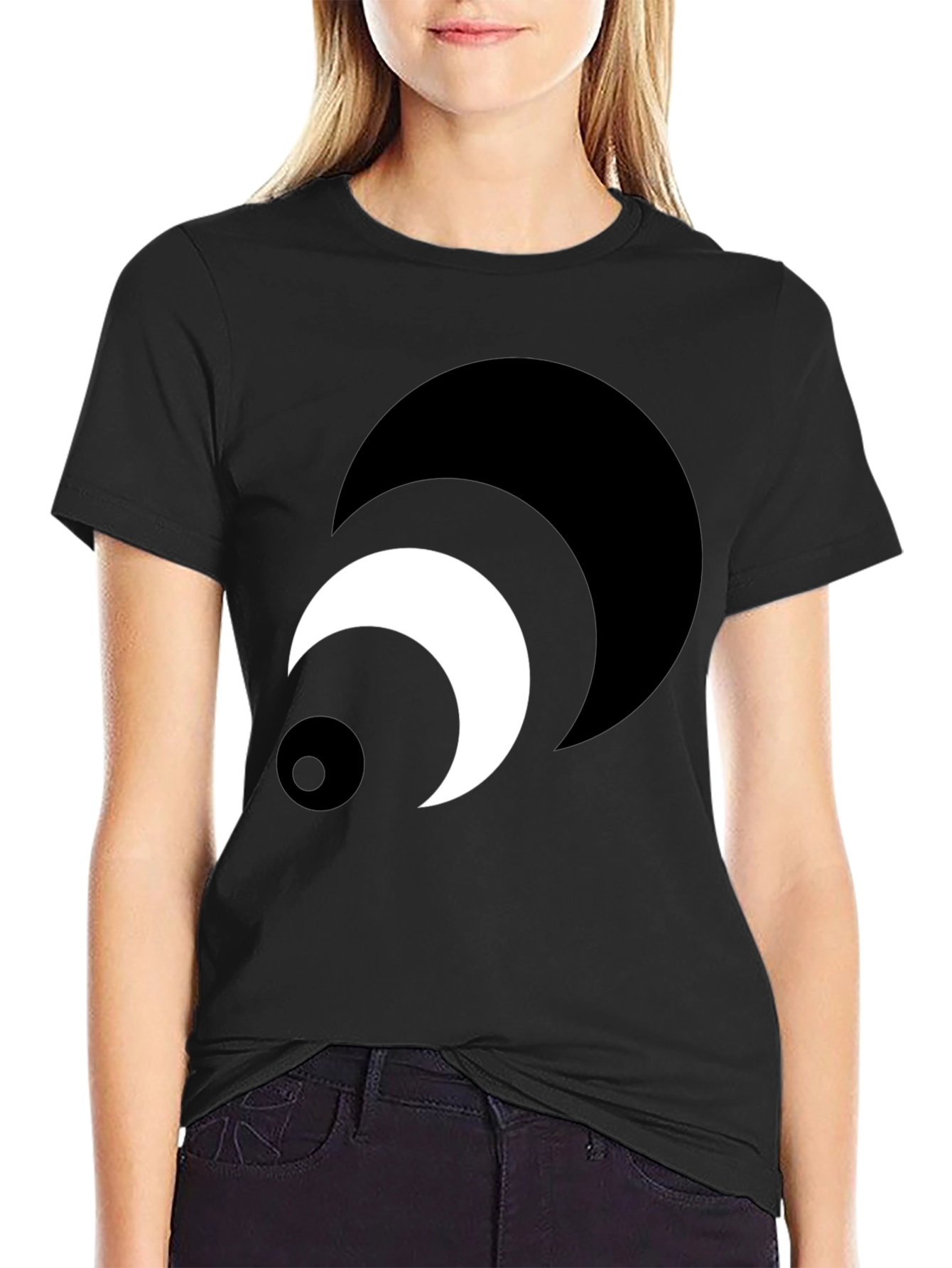 Abstract Crescent Moon Graphic Tee - Black