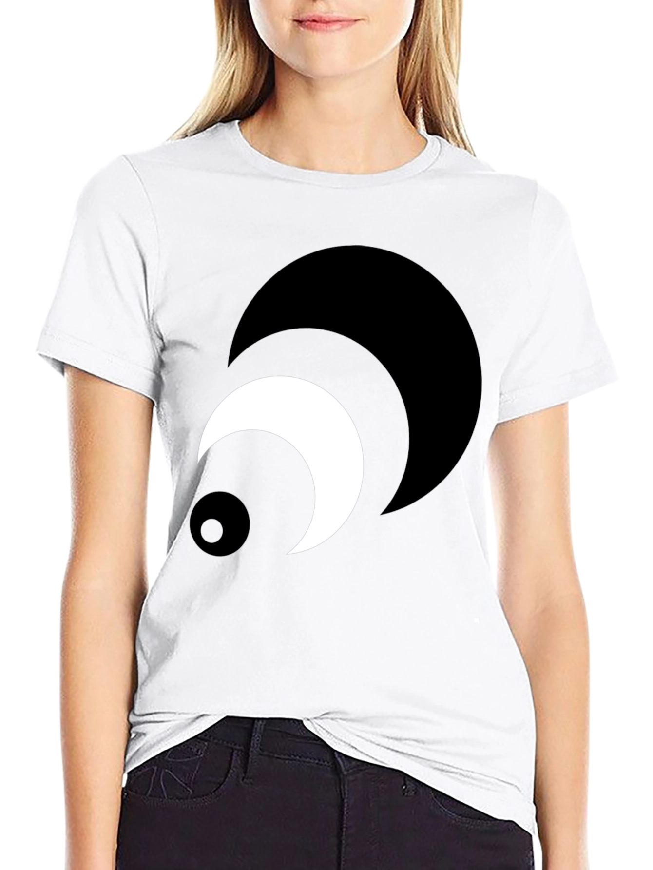 Abstract Crescent Moon Graphic Tee - Black