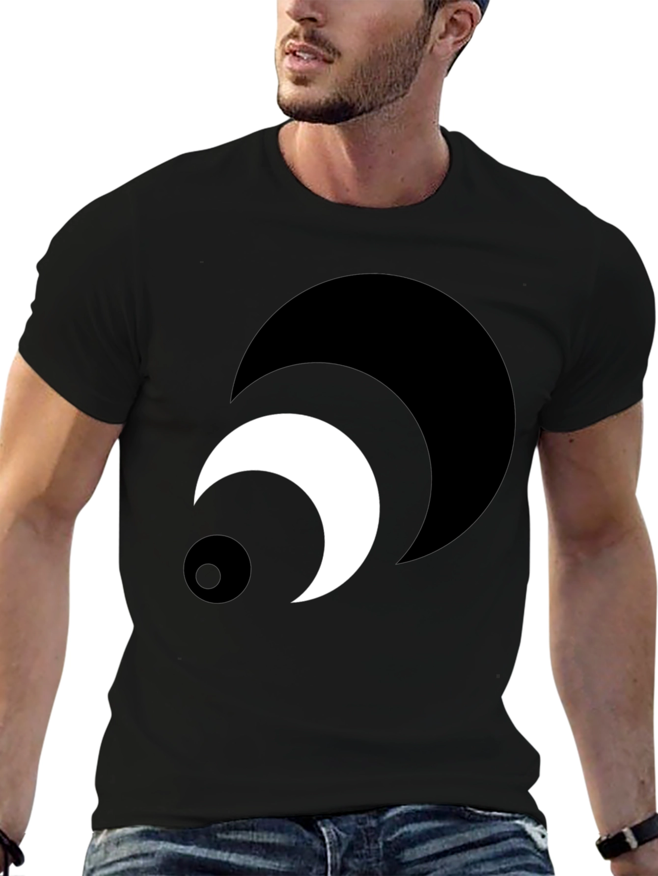 Abstract Crescent Moon Graphic Tee - Black