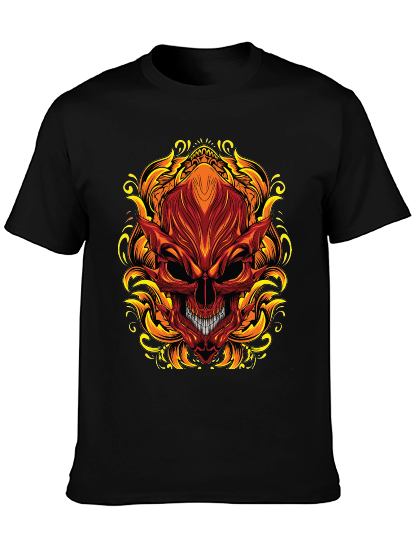 Fiery Skull Graphic T-Shirt - Bold Demon Design