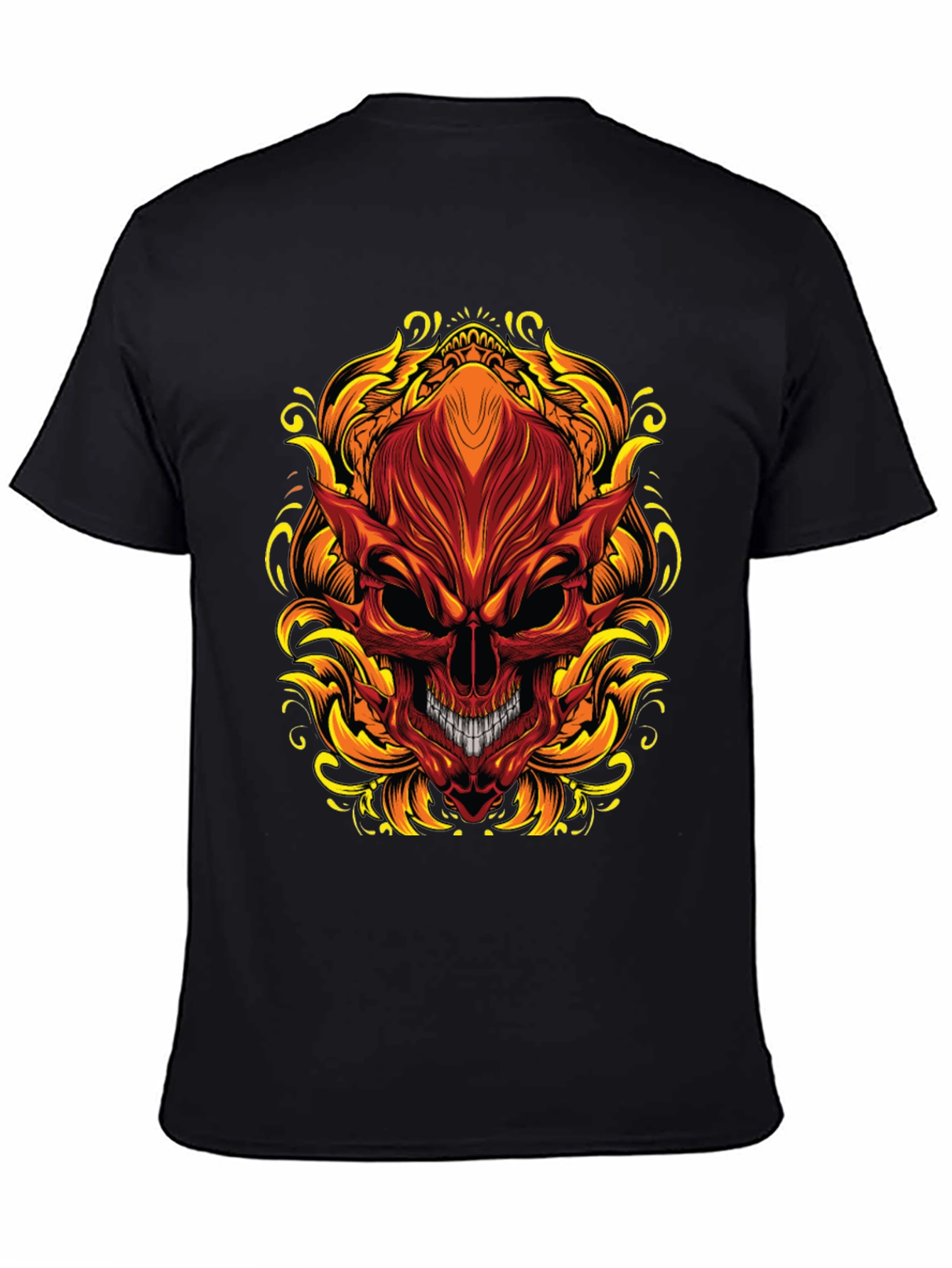 Fiery Skull Graphic T-Shirt - Bold Demon Design