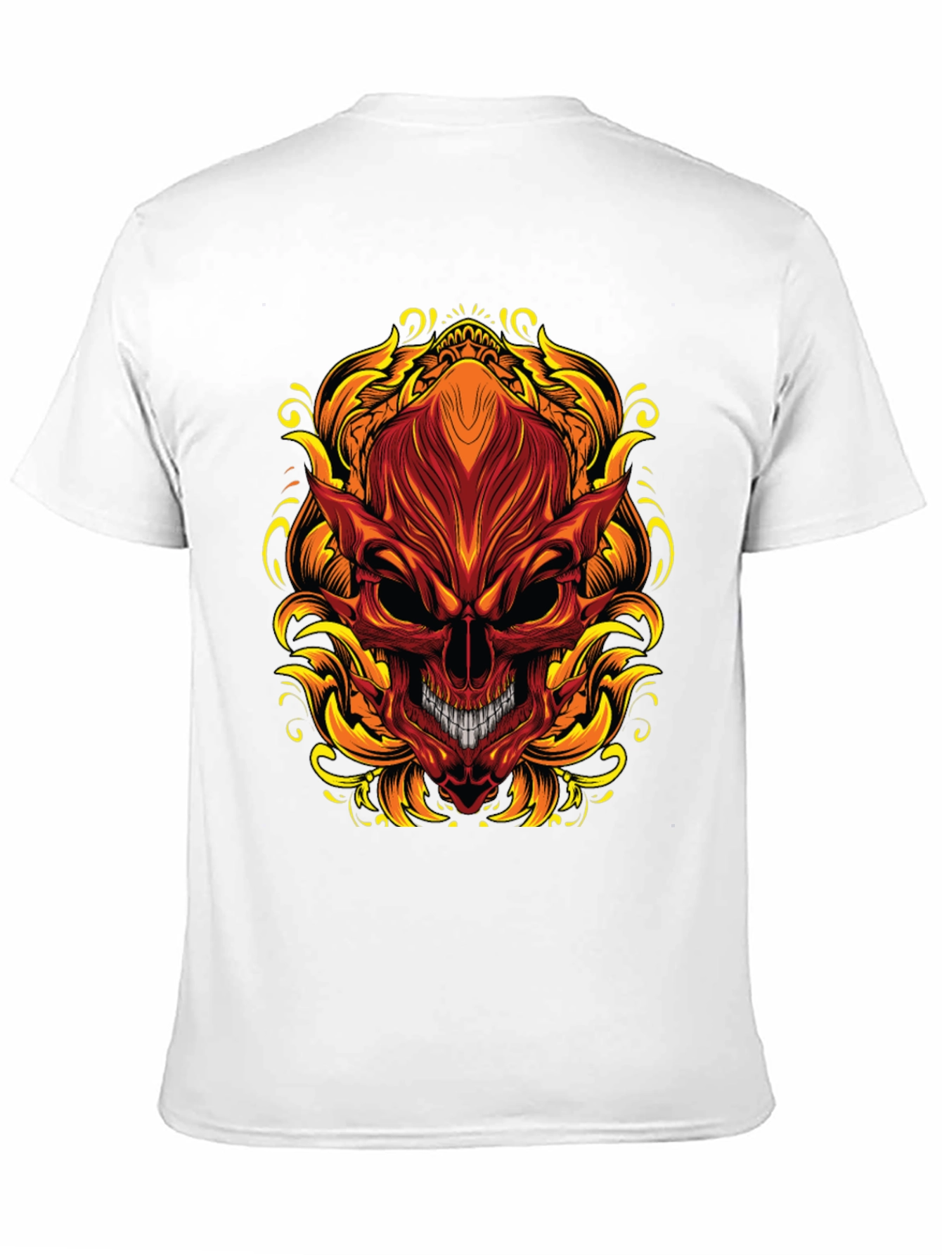Fiery Skull Graphic T-Shirt - Bold Demon Design