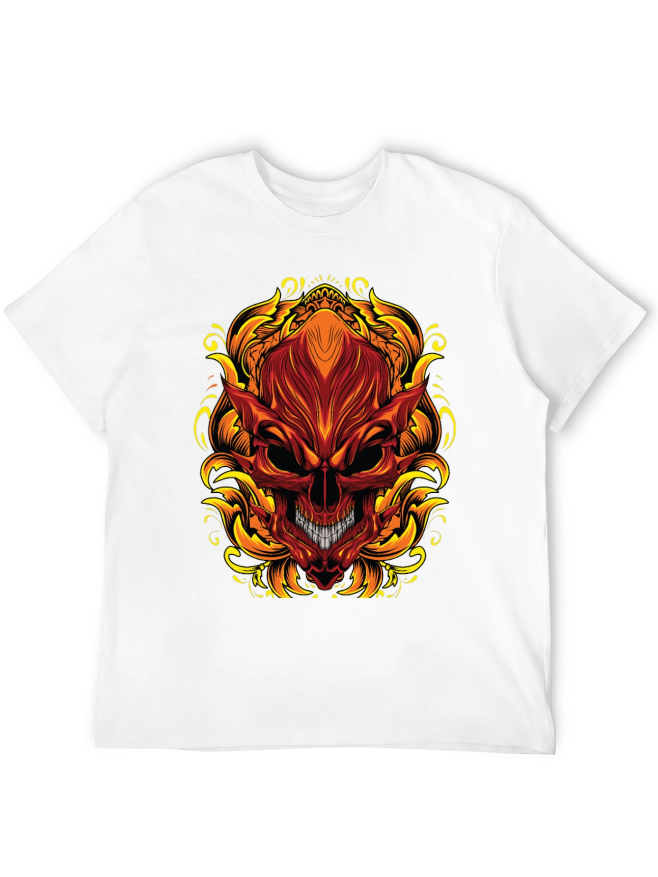 Fiery Skull Graphic T-Shirt - Bold Demon Design