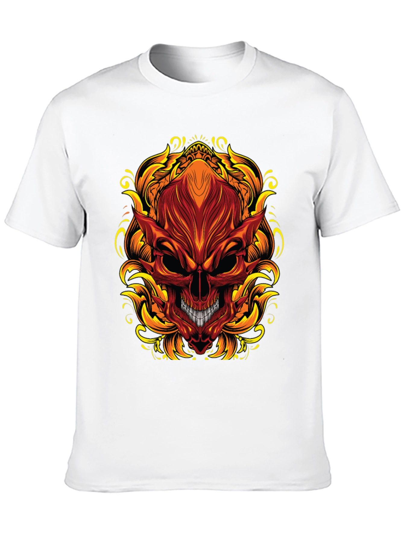 Fiery Skull Graphic T-Shirt - Bold Demon Design