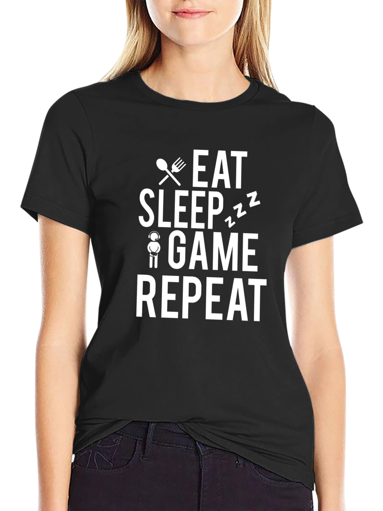 Eat Sleep Game Repeat Black T-Shirt