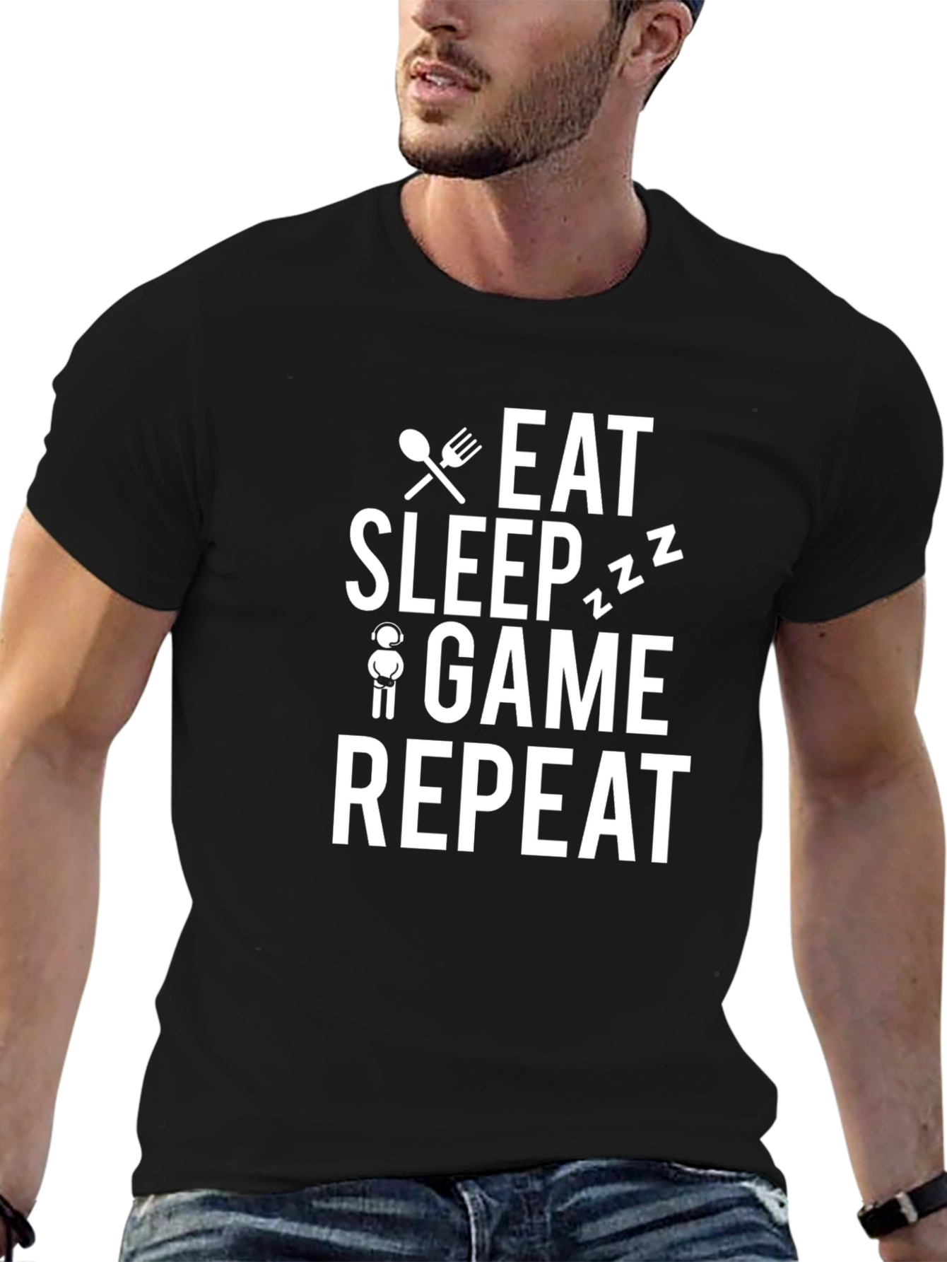 Eat Sleep Game Repeat Black T-Shirt