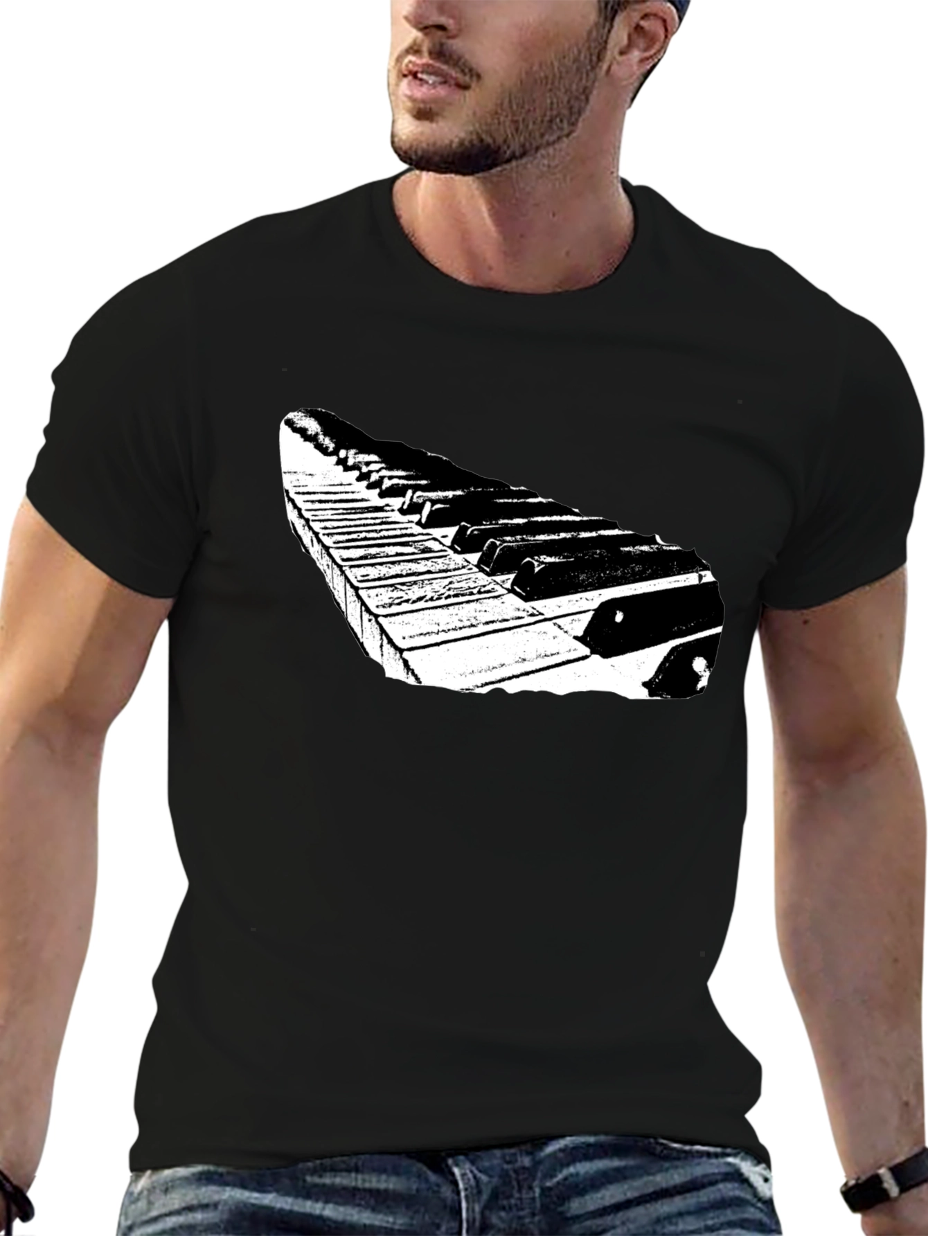 Piano Keys Graphic Tee - Black Casual T-Shirt