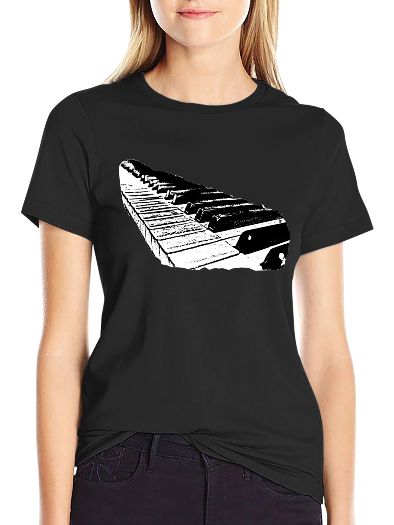 Piano Keys Graphic Tee - Black Casual T-Shirt