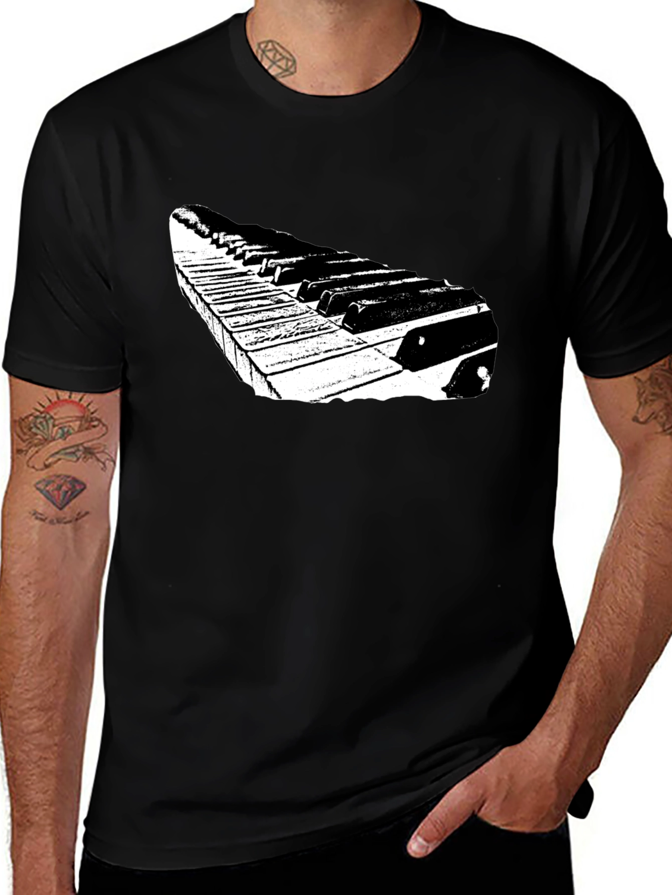 Piano Keys Graphic Tee - Black Casual T-Shirt