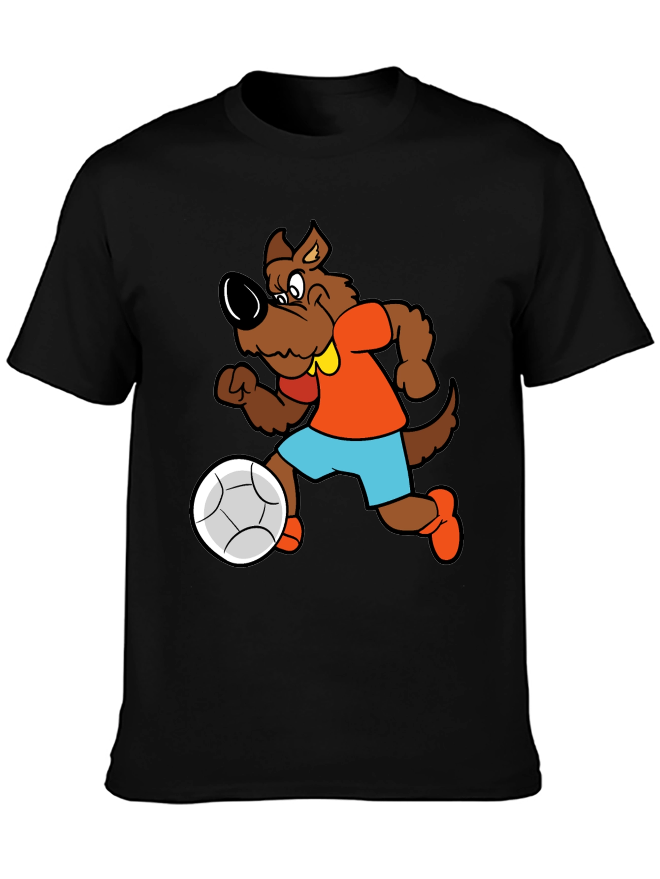 Cartoon Dog Playing Soccer Black T-Shirt