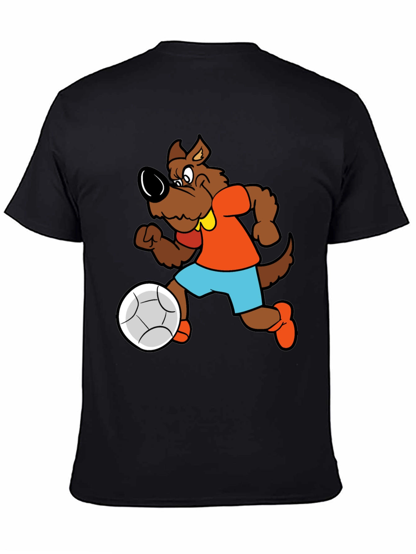 Cartoon Dog Playing Soccer Black T-Shirt