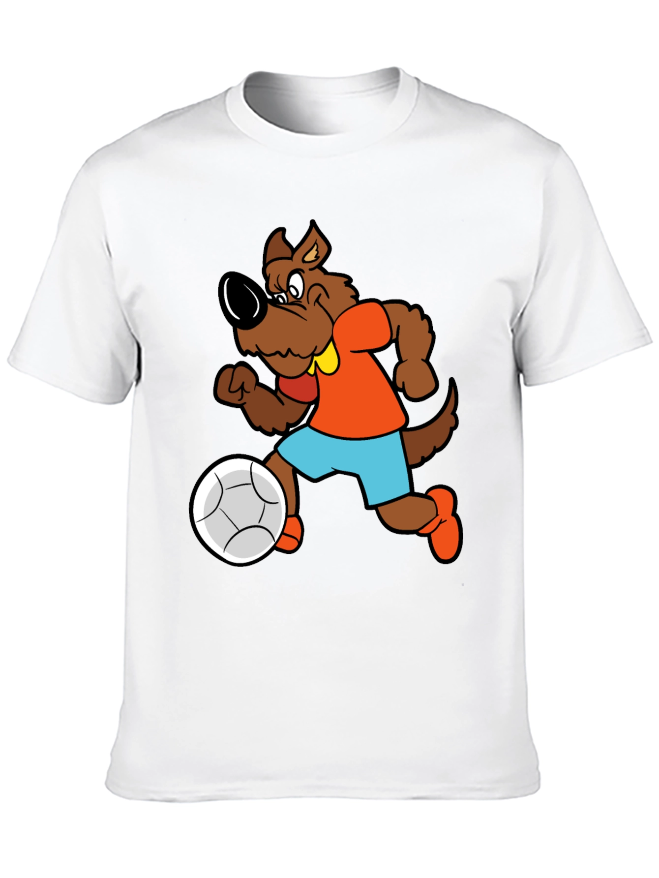 Cartoon Dog Playing Soccer Black T-Shirt