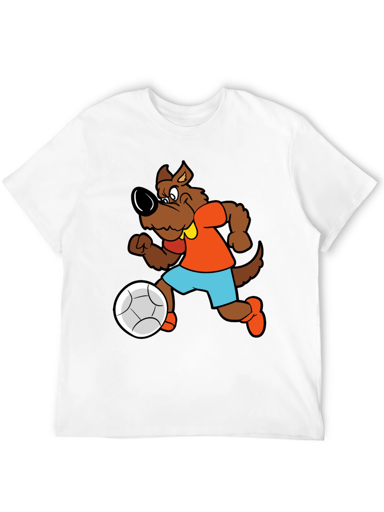 Cartoon Dog Playing Soccer Black T-Shirt