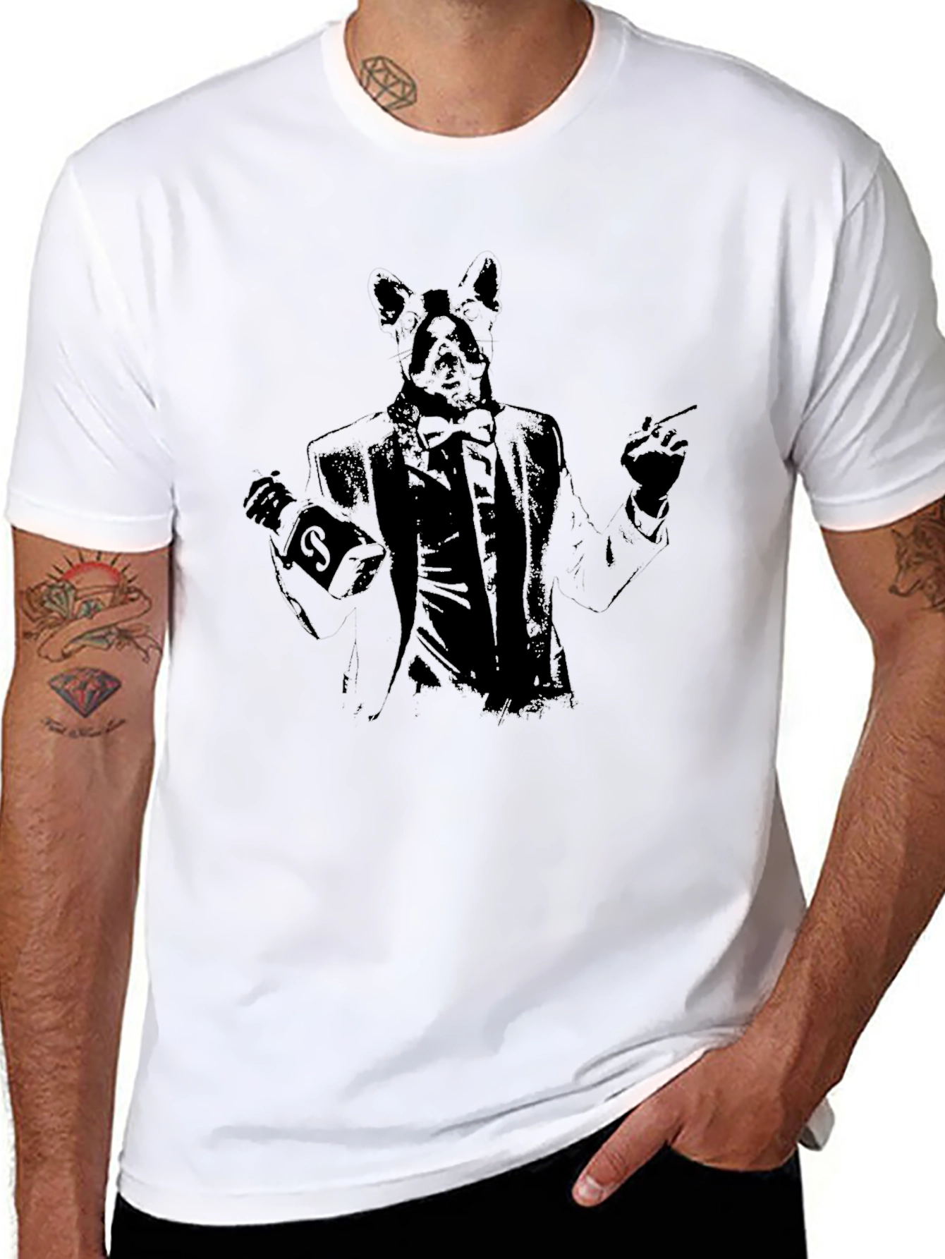 Mens Black T-Shirt with Bunny Suit Design