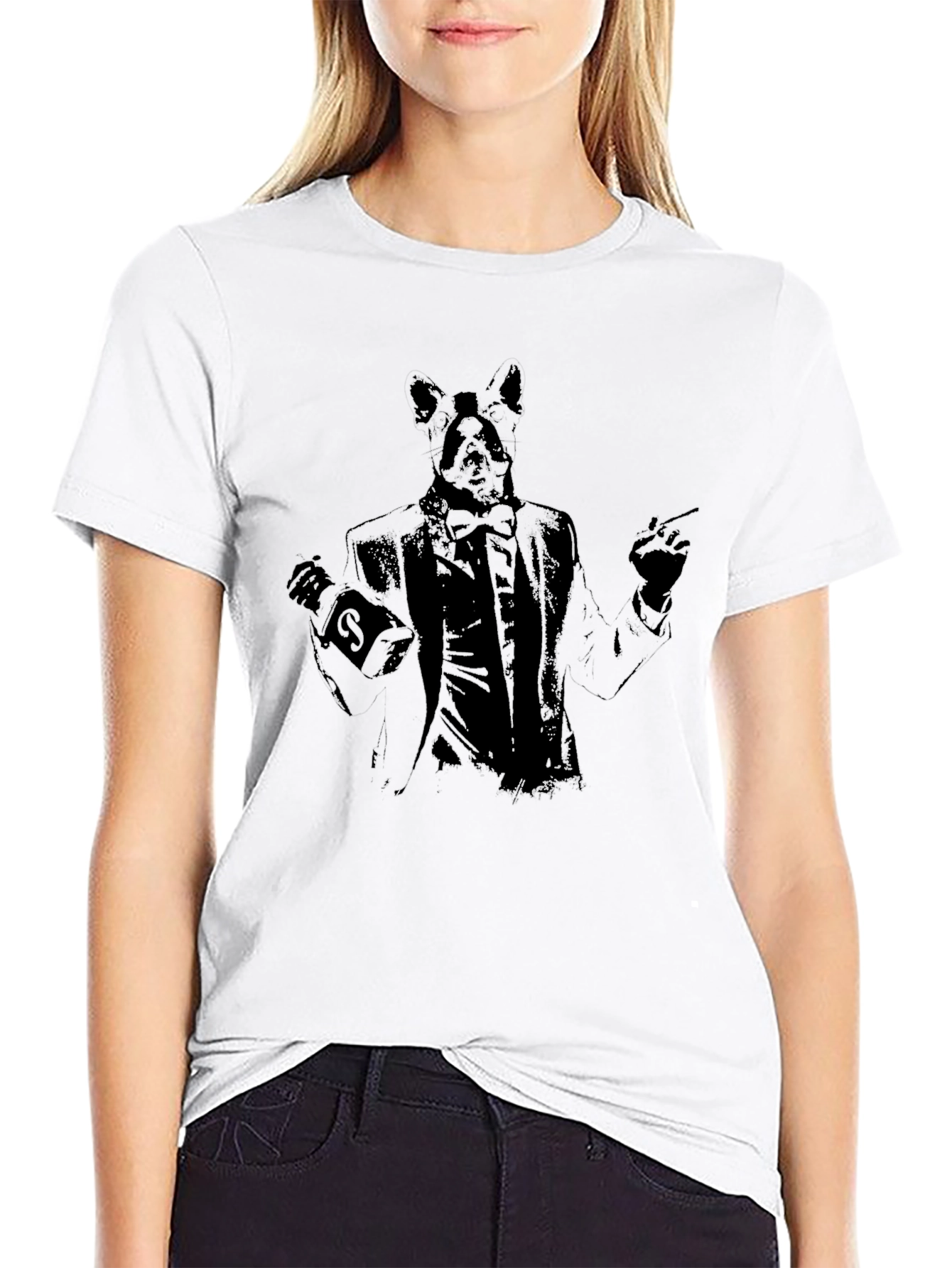 Mens Black T-Shirt with Bunny Suit Design
