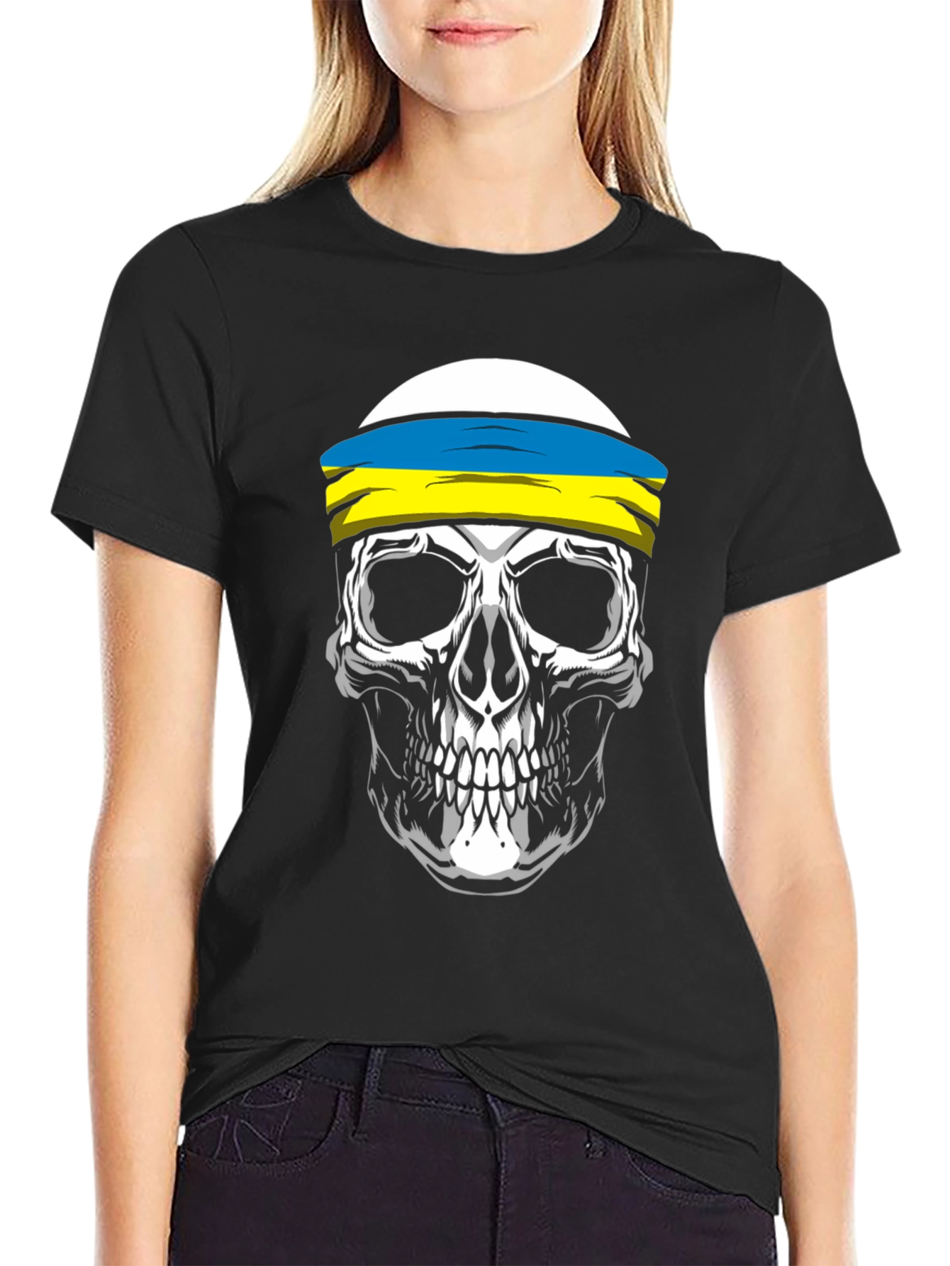 Skull Ukrainian Flag Headband T-Shirt