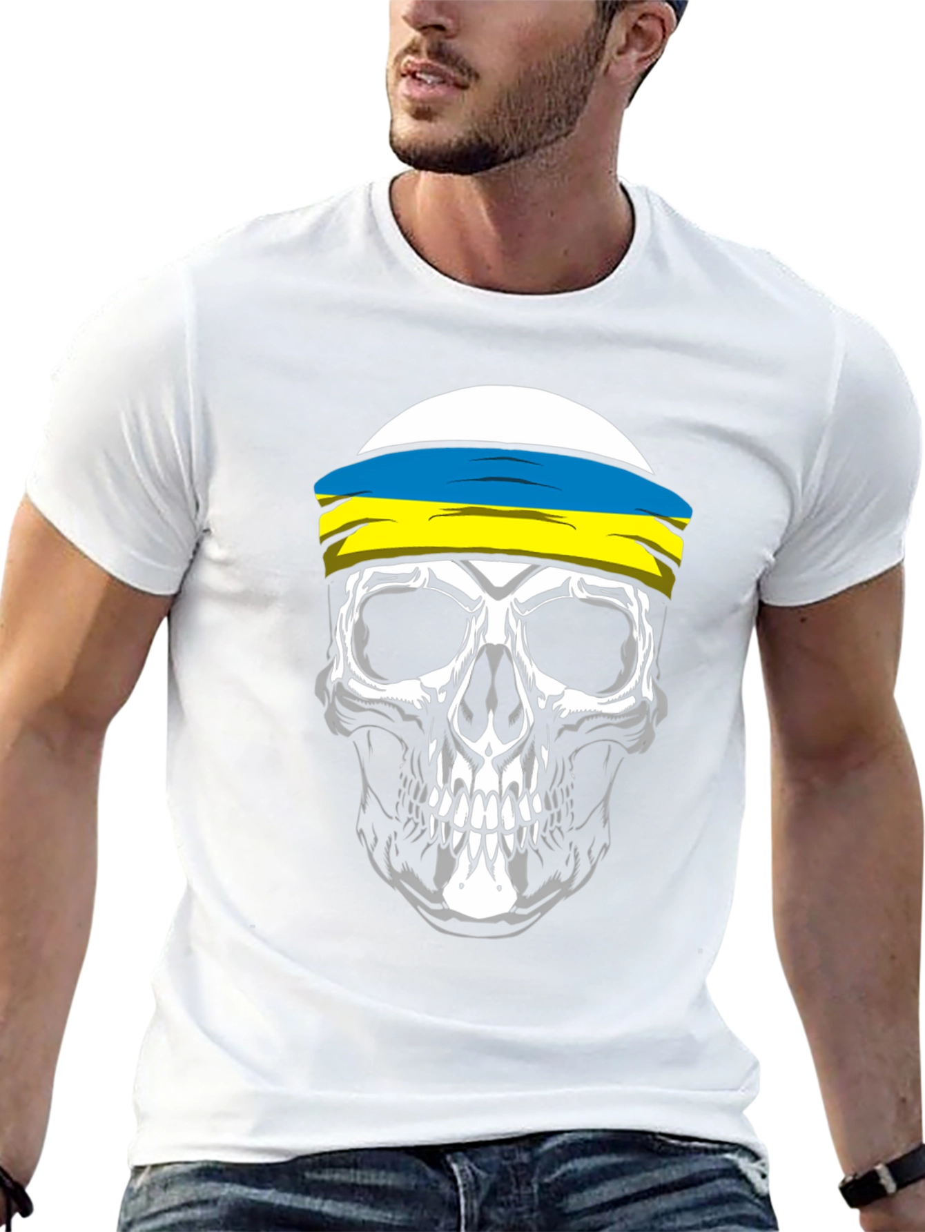 Skull Ukrainian Flag Headband T-Shirt