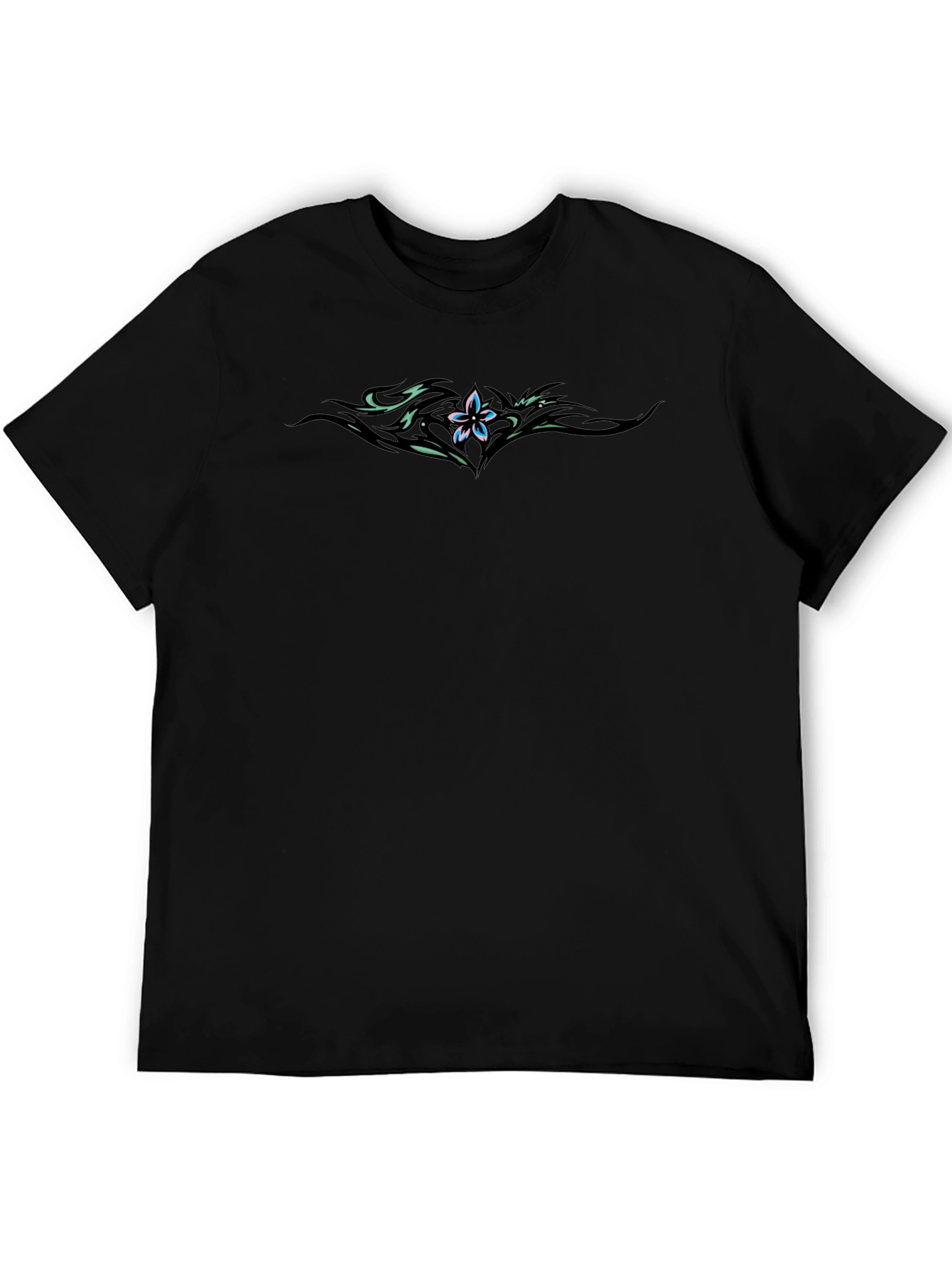 Floral Tribal Tattoo Graphic Black T-Shirt