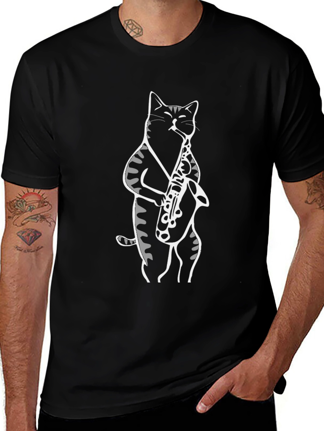 Cat Saxophone Player Graphic T-Shirt