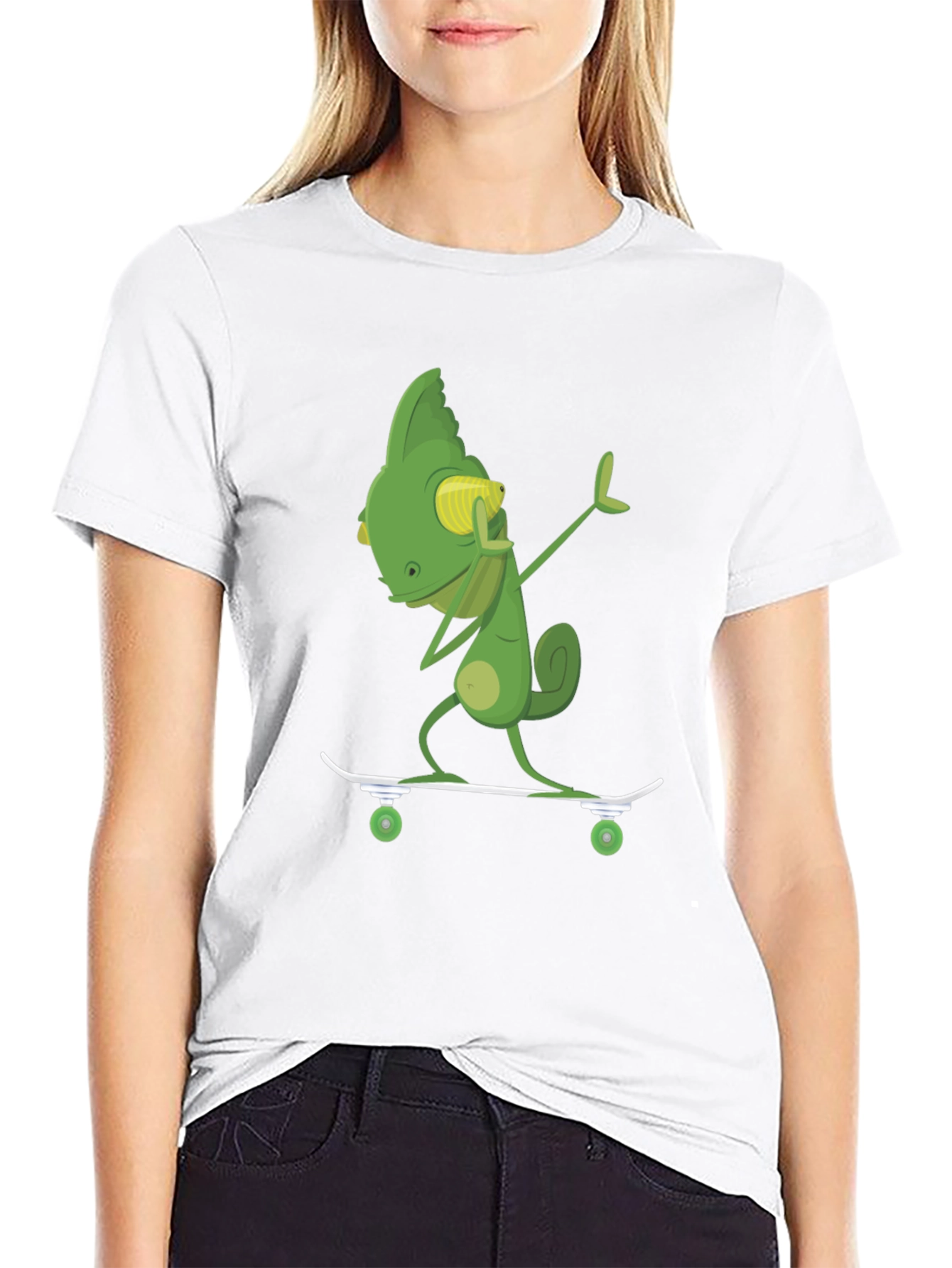 Skateboarding Chameleon Graphic Tee - Black