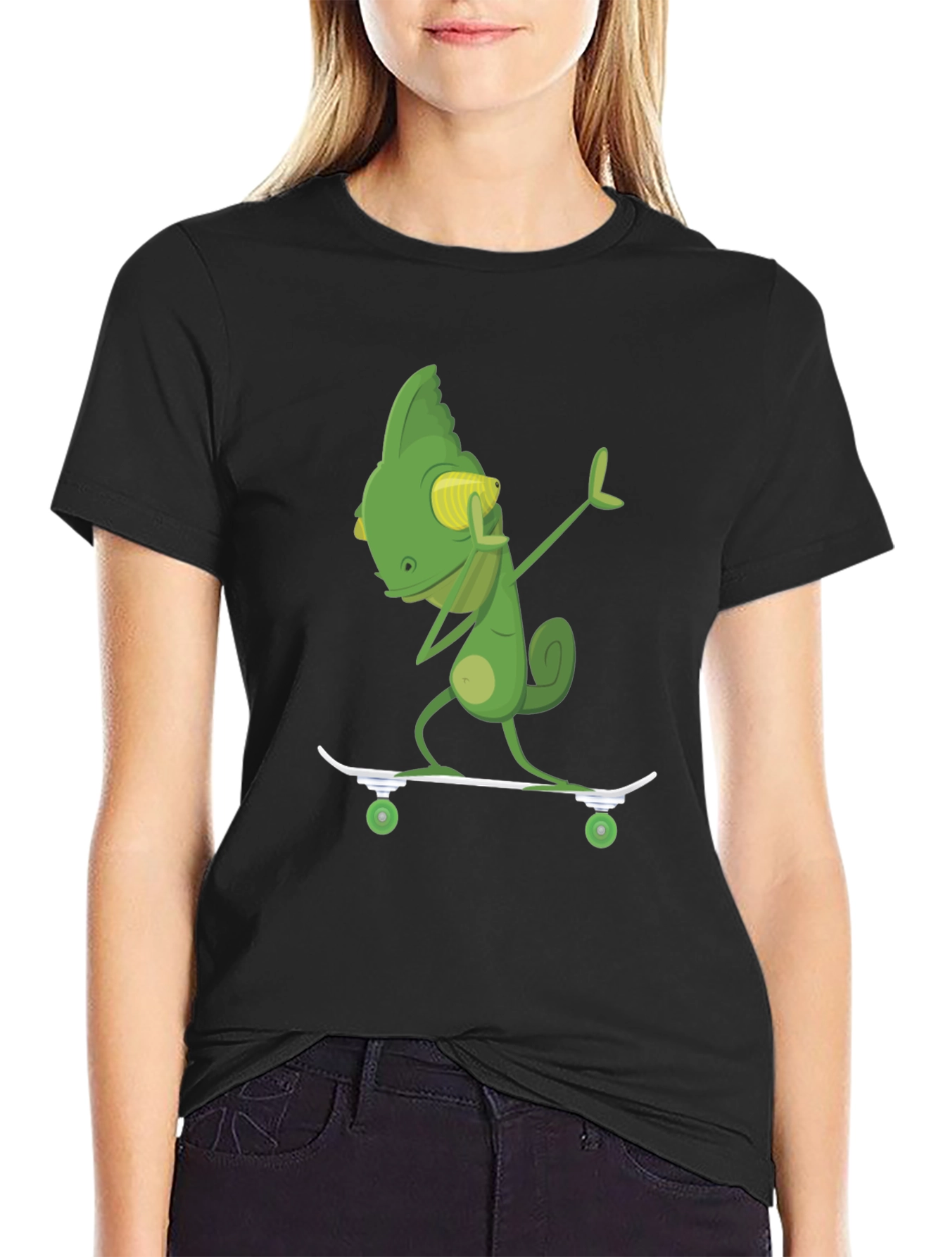 Skateboarding Chameleon Graphic Tee - Black