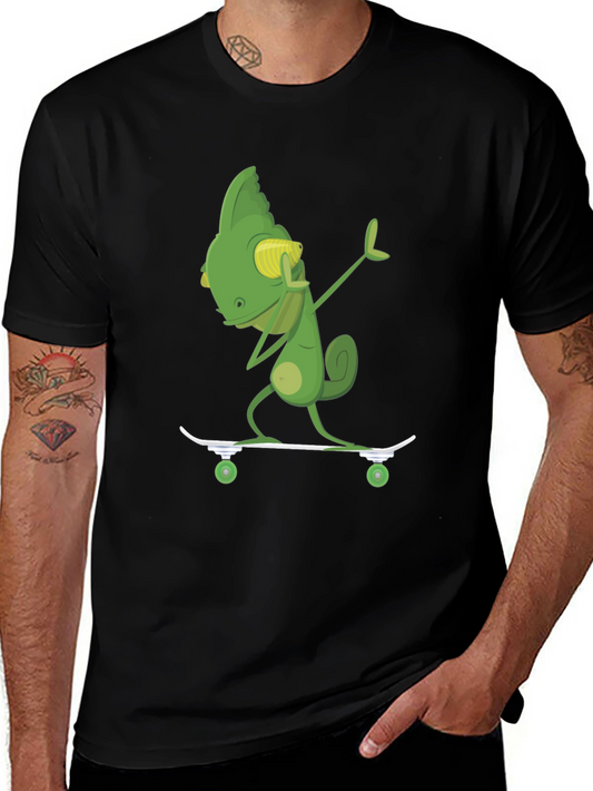 Skateboarding Chameleon Graphic Tee - Black