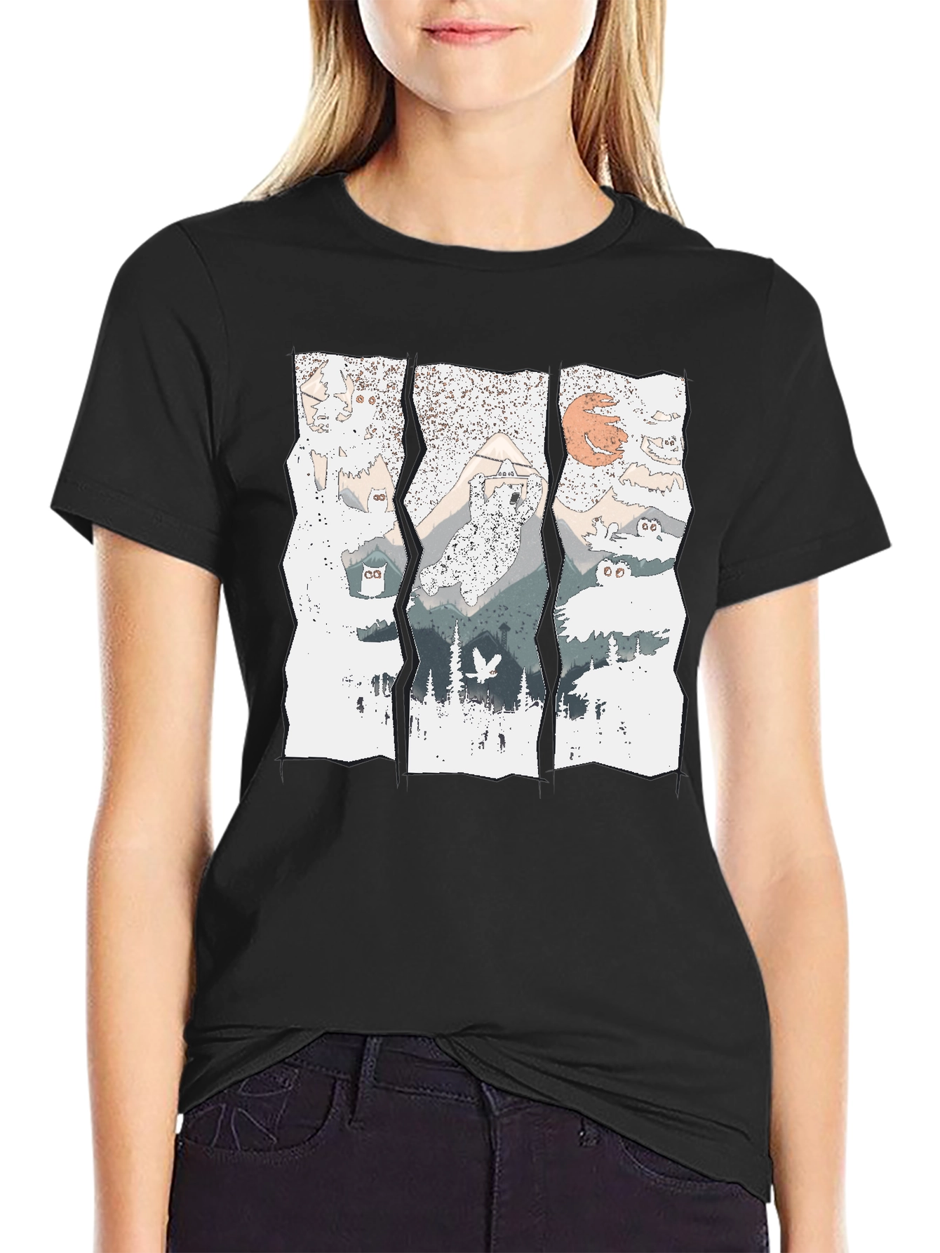 Mountain Owl T-Shirt - Graphic Print Tee